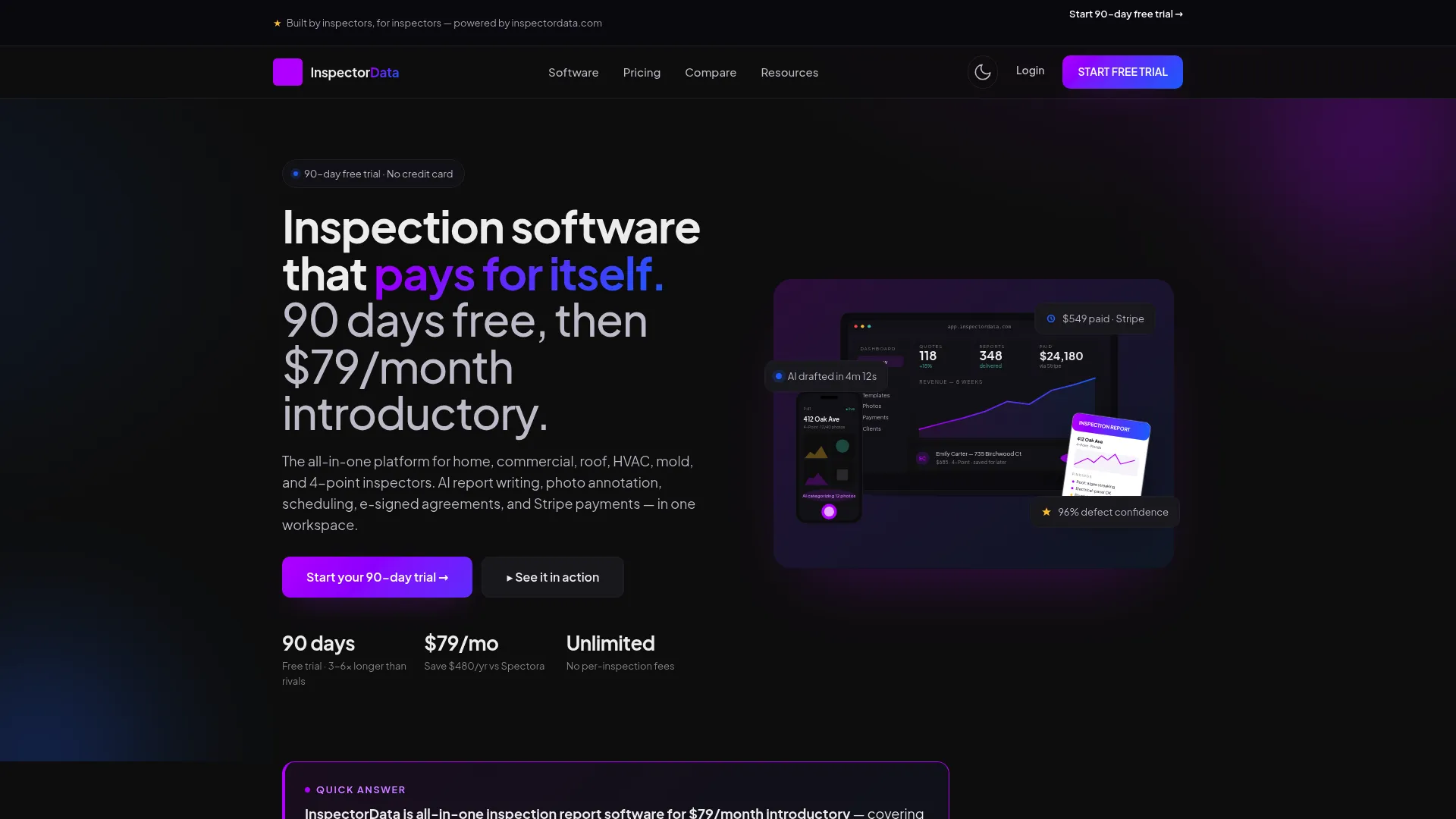 InspectorData home inspection report software homepage