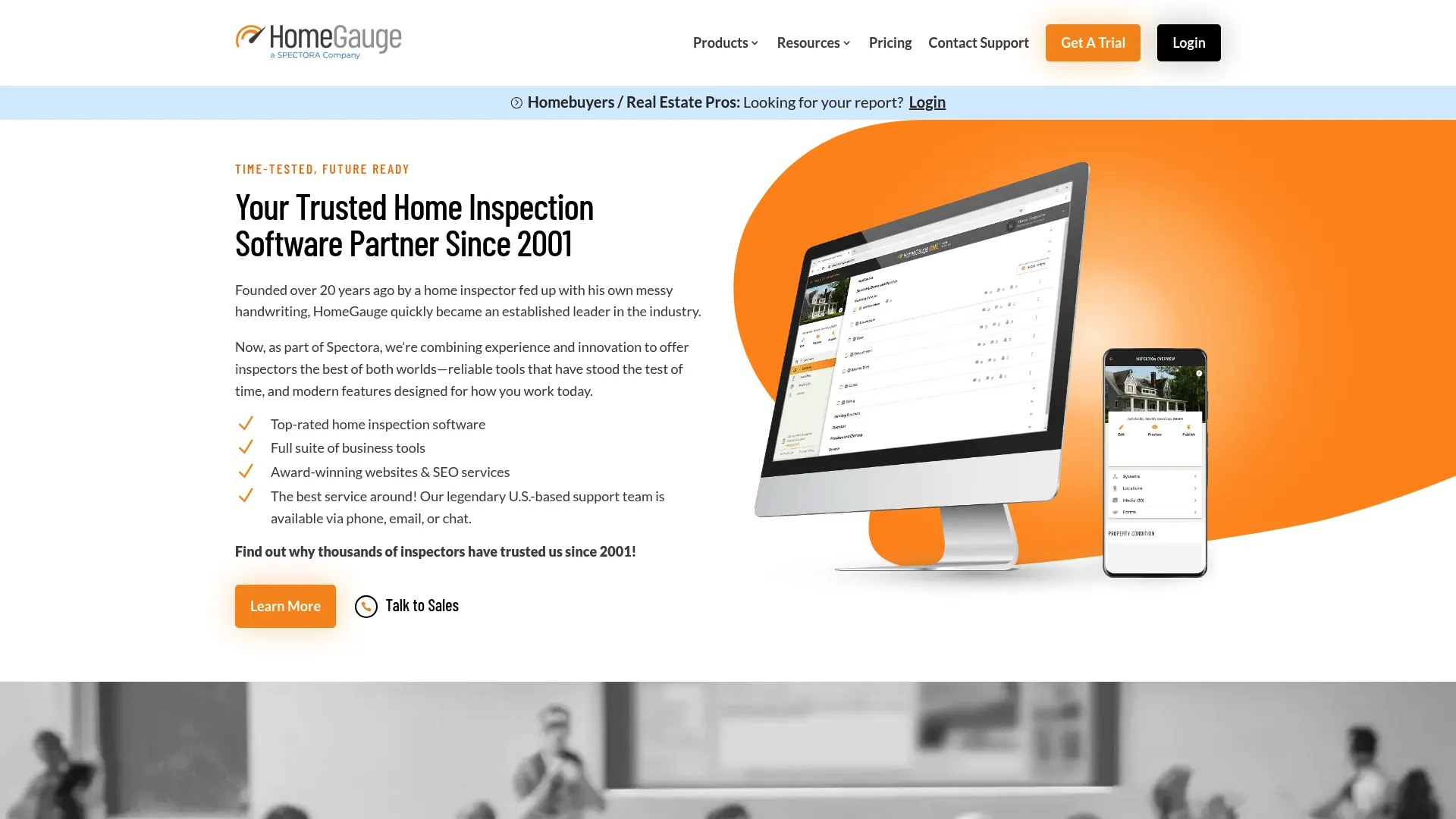 HomeGauge home inspection software homepage