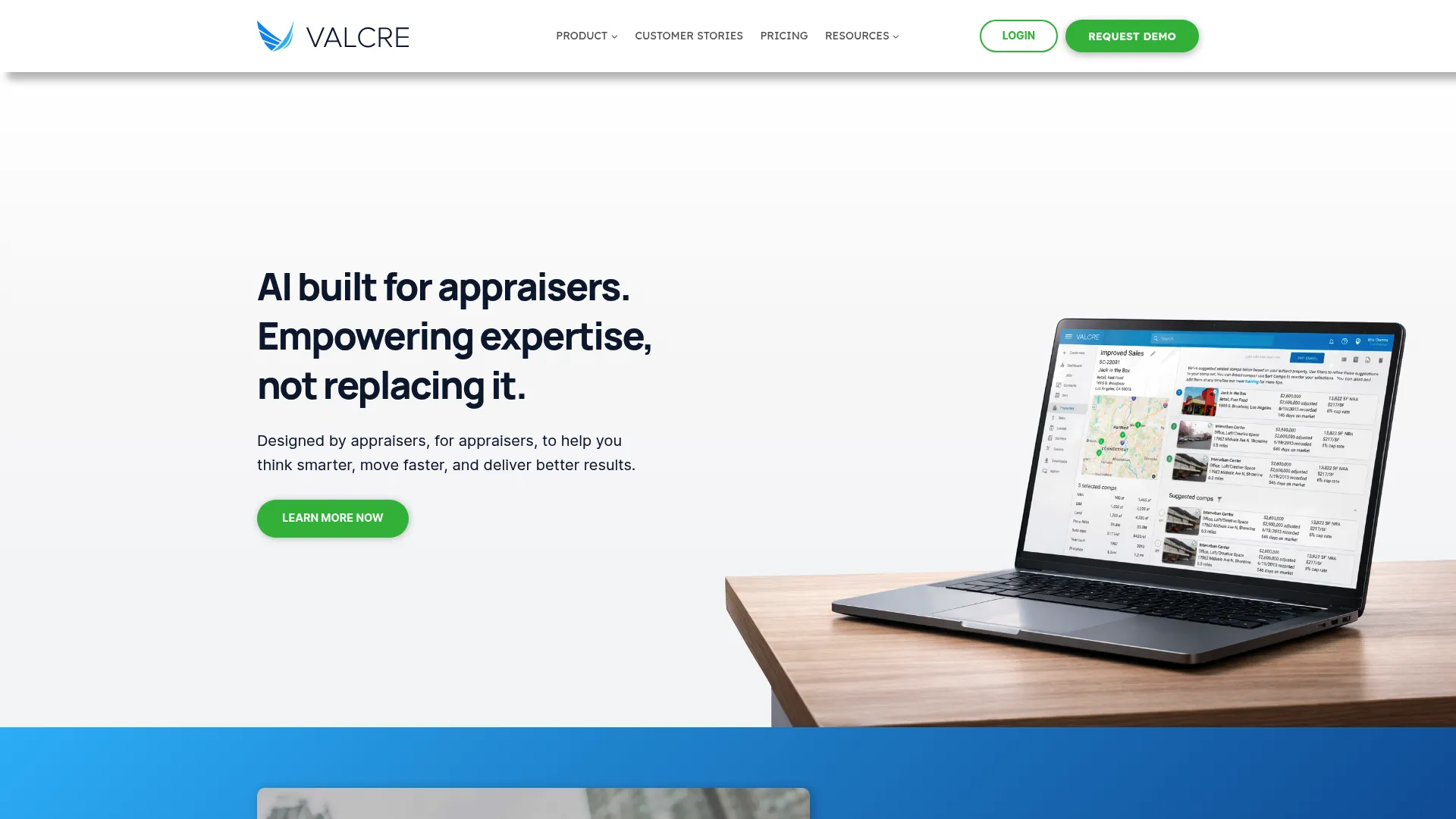 Valcre commercial appraisal software homepage