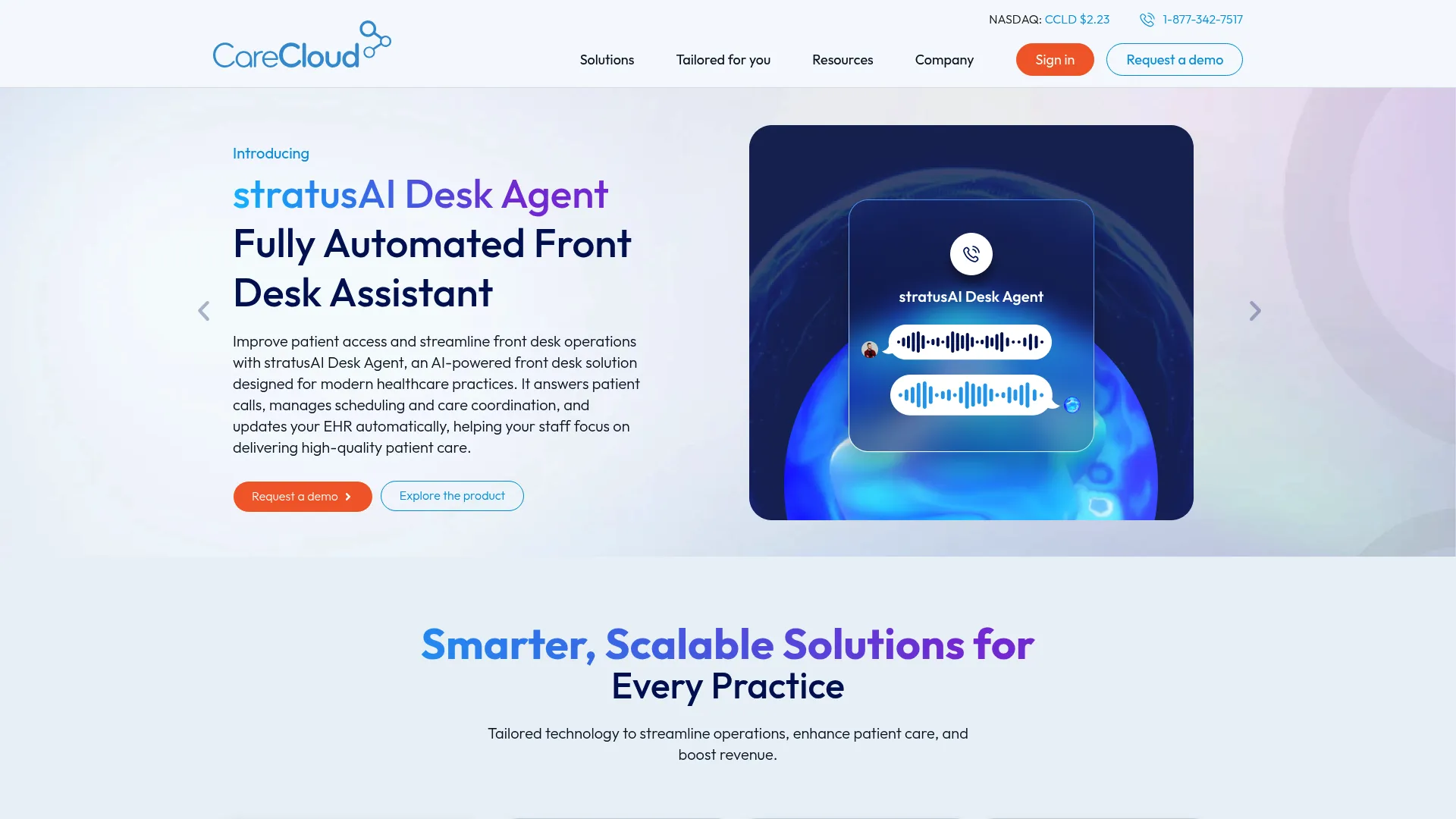 CareCloud healthcare platform homepage