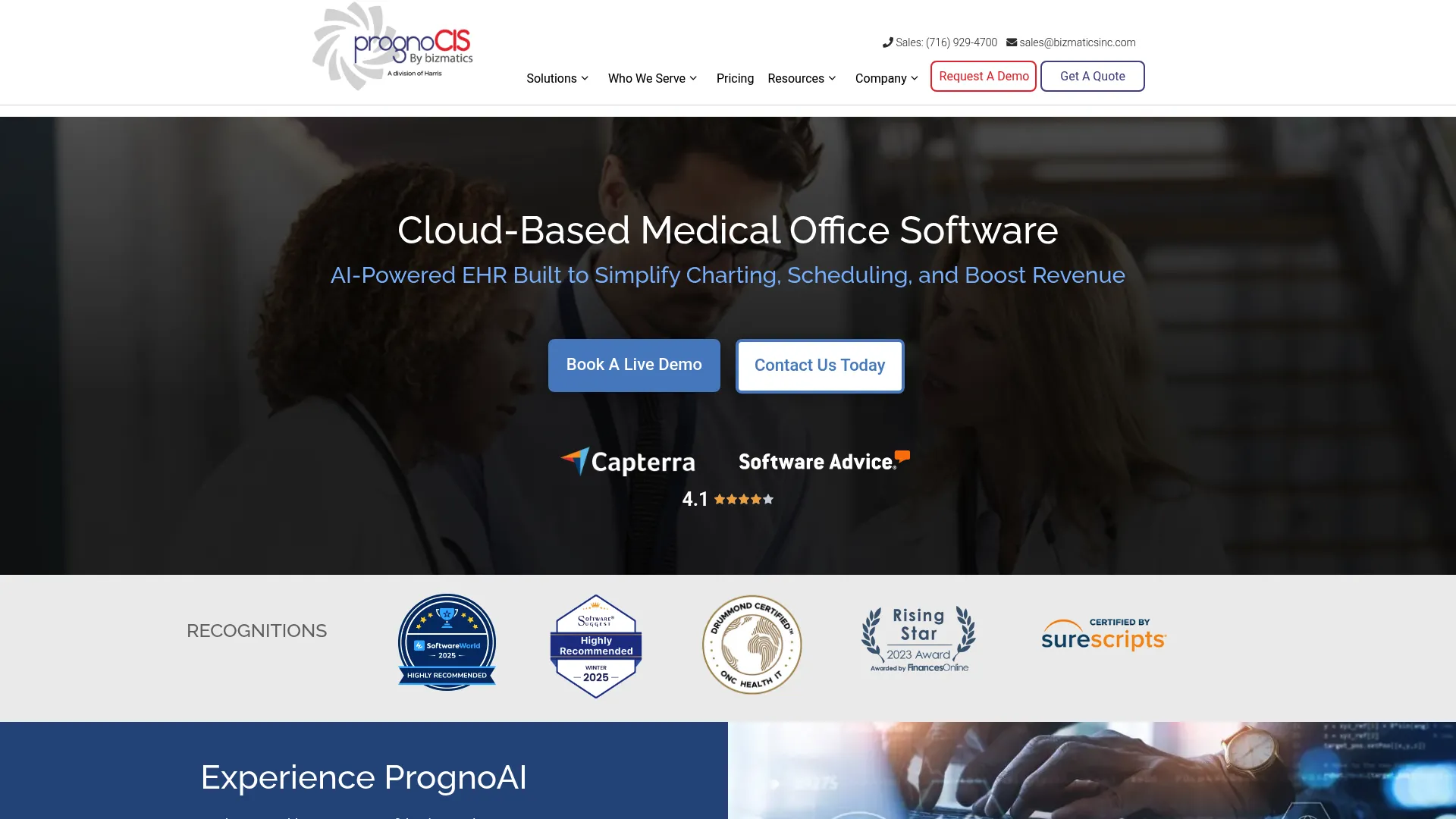 PrognoCIS cloud EHR and practice management software homepage