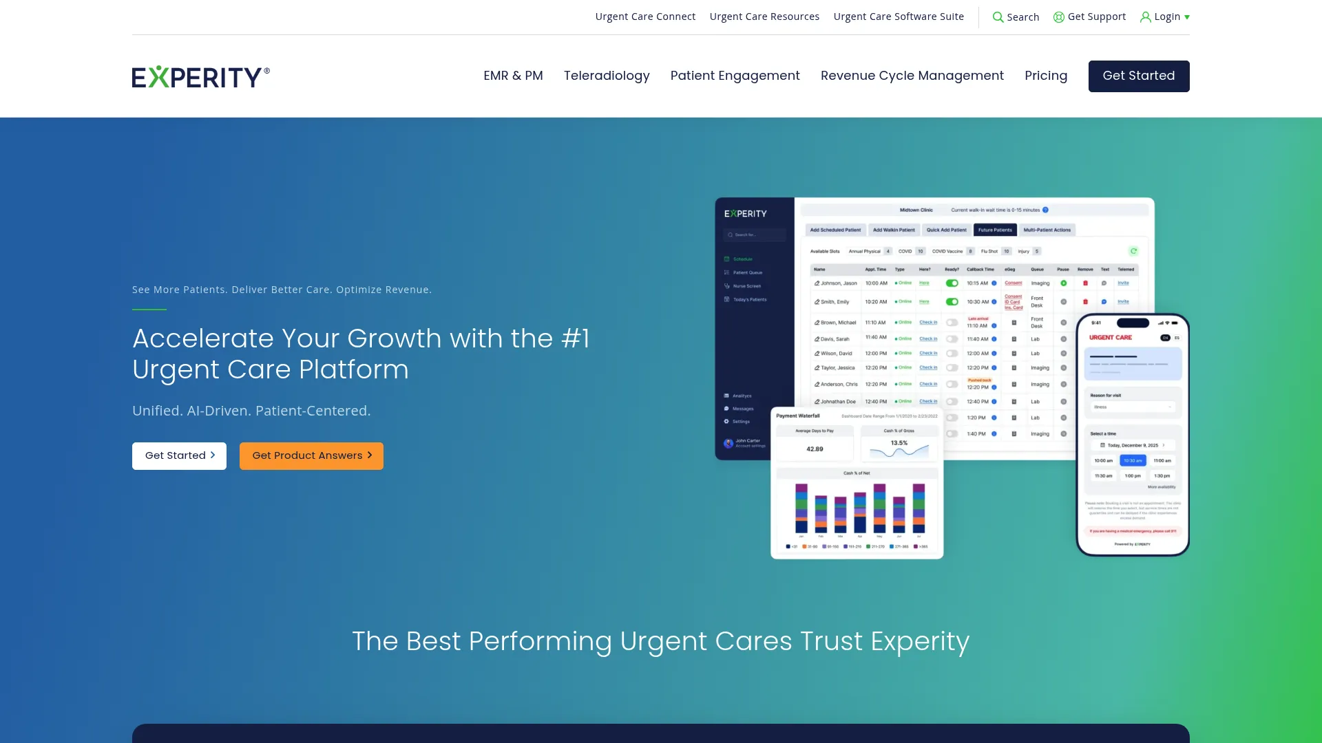 Experity urgent care software homepage