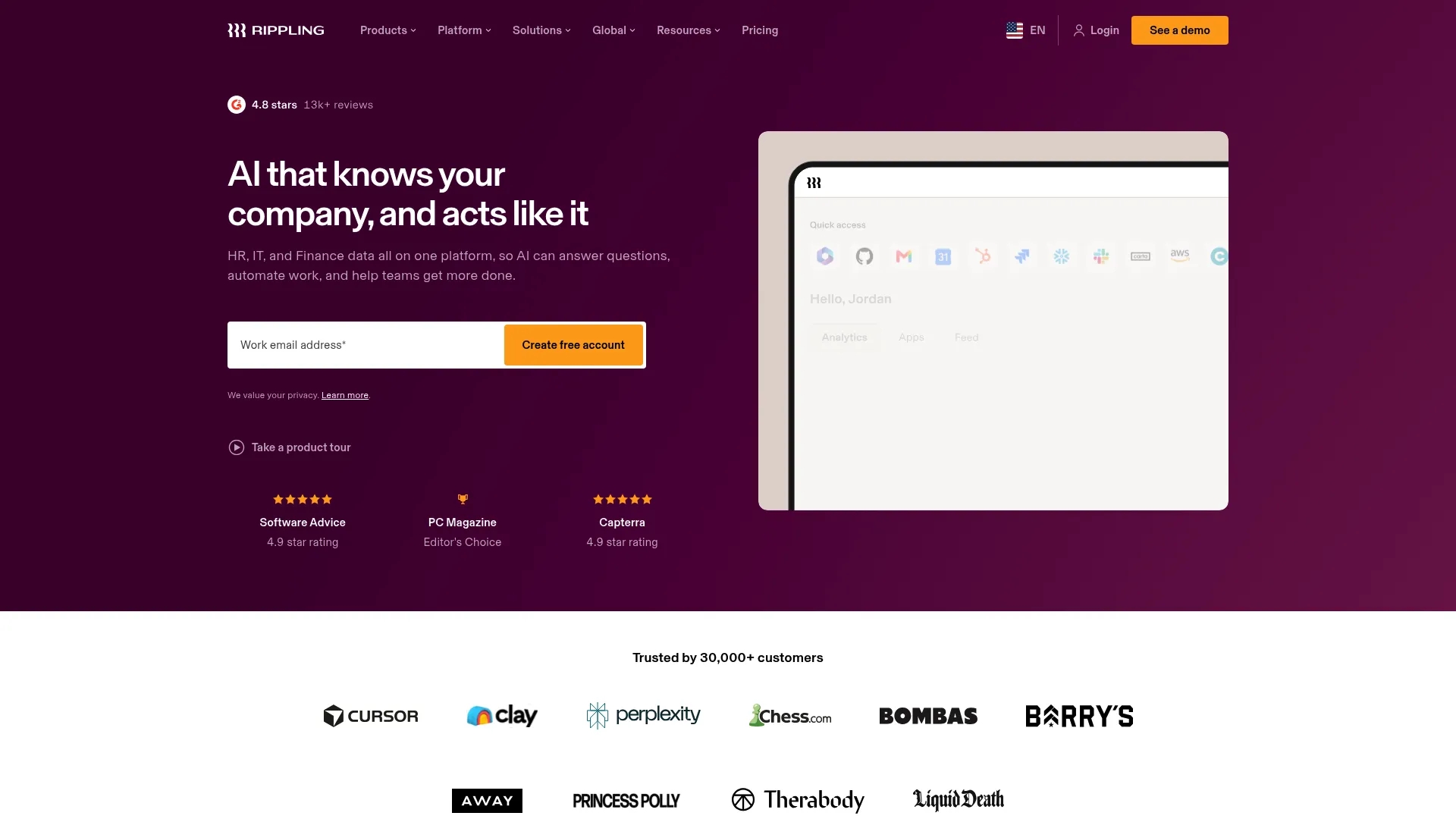 Rippling workforce platform homepage