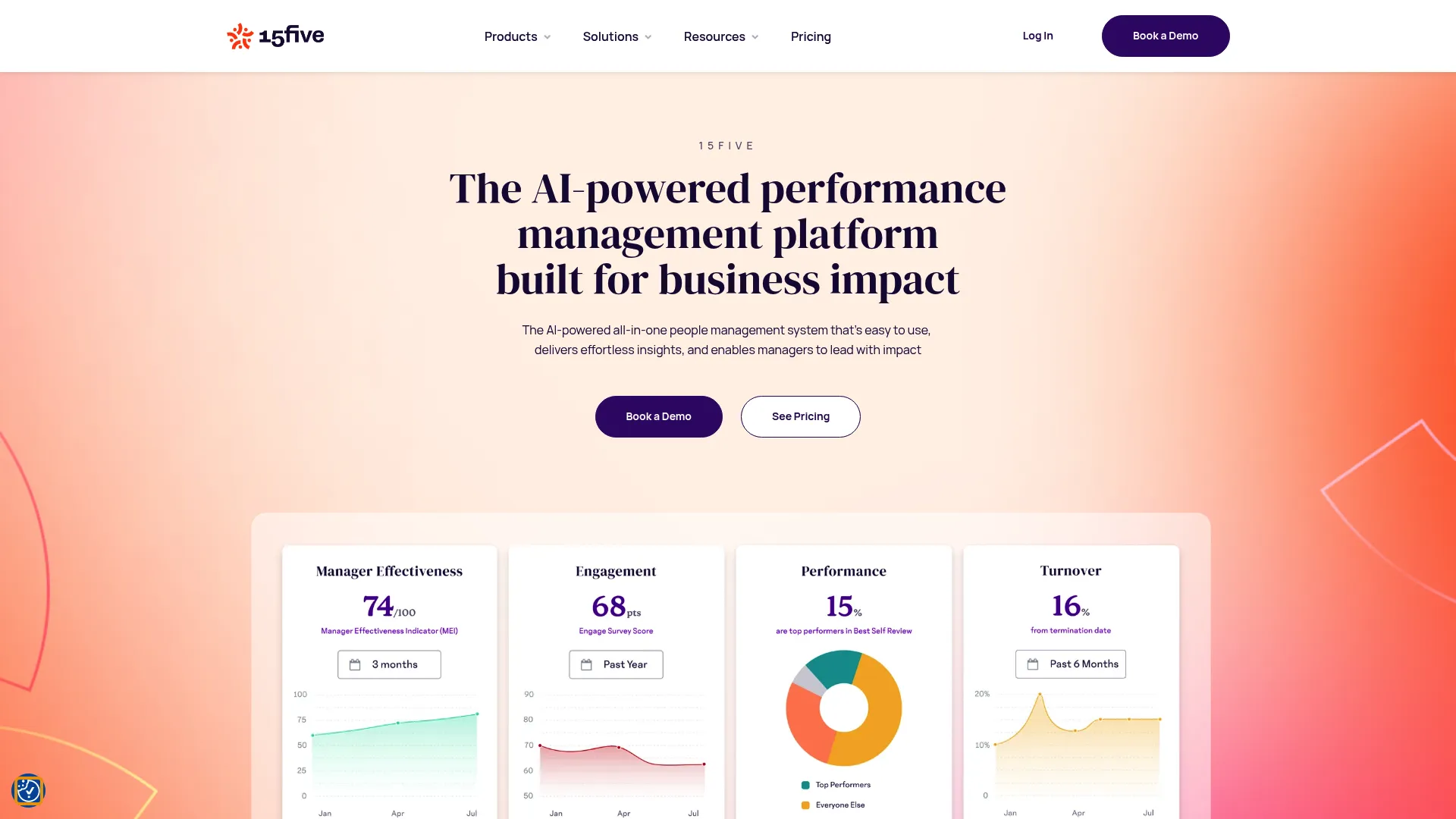 15Five performance management platform homepage