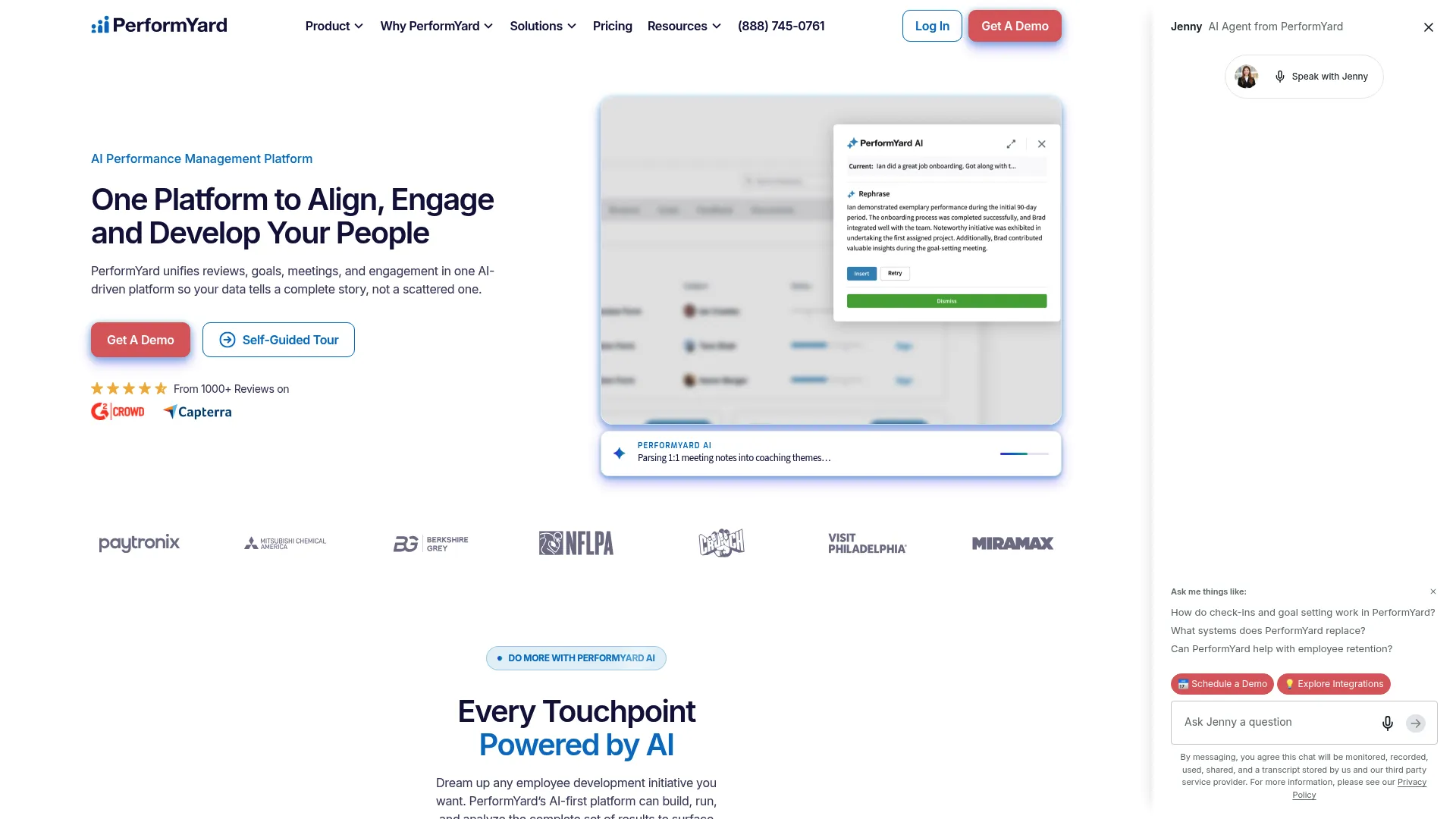 PerformYard performance management software homepage