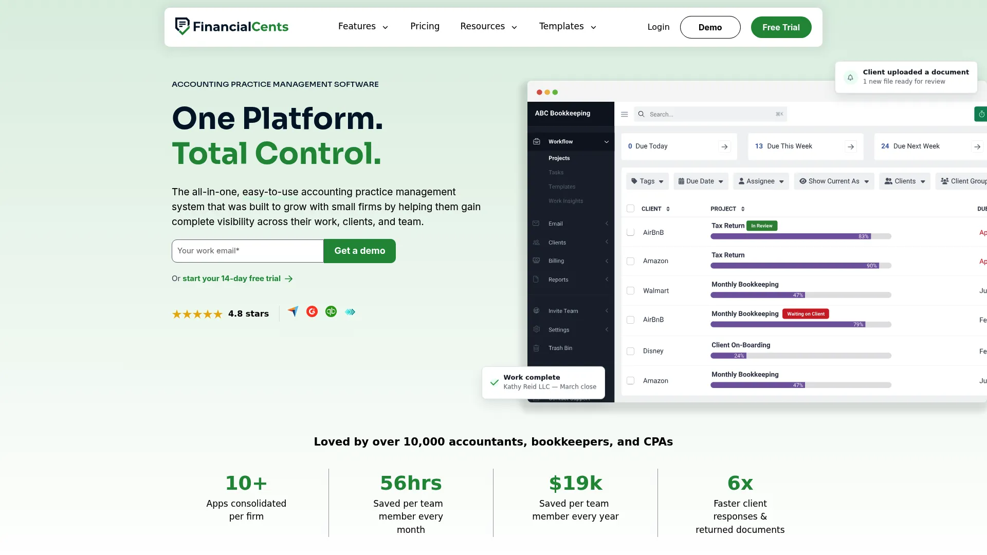 Financial Cents practice management software homepage