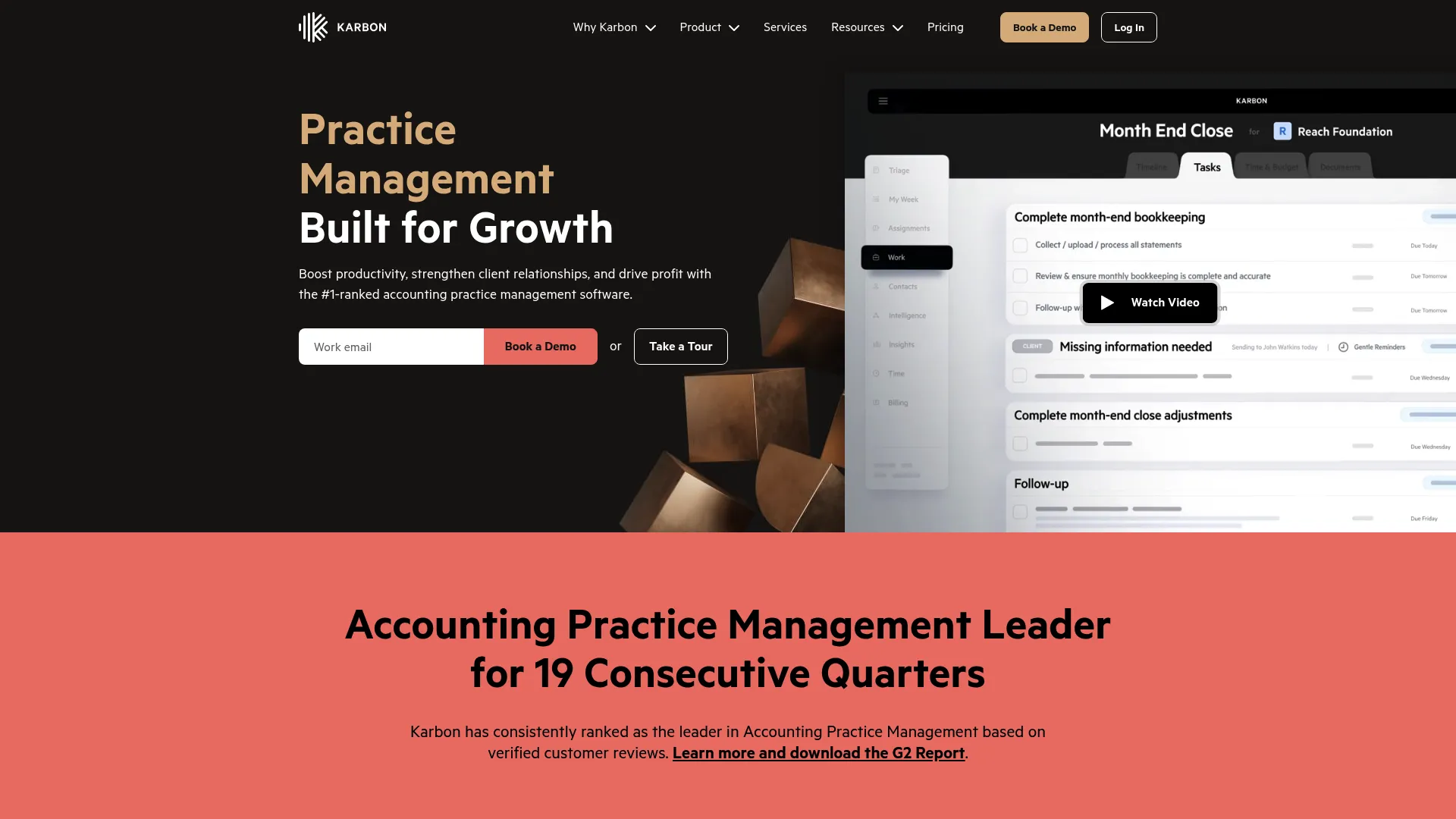 Karbon practice management software homepage