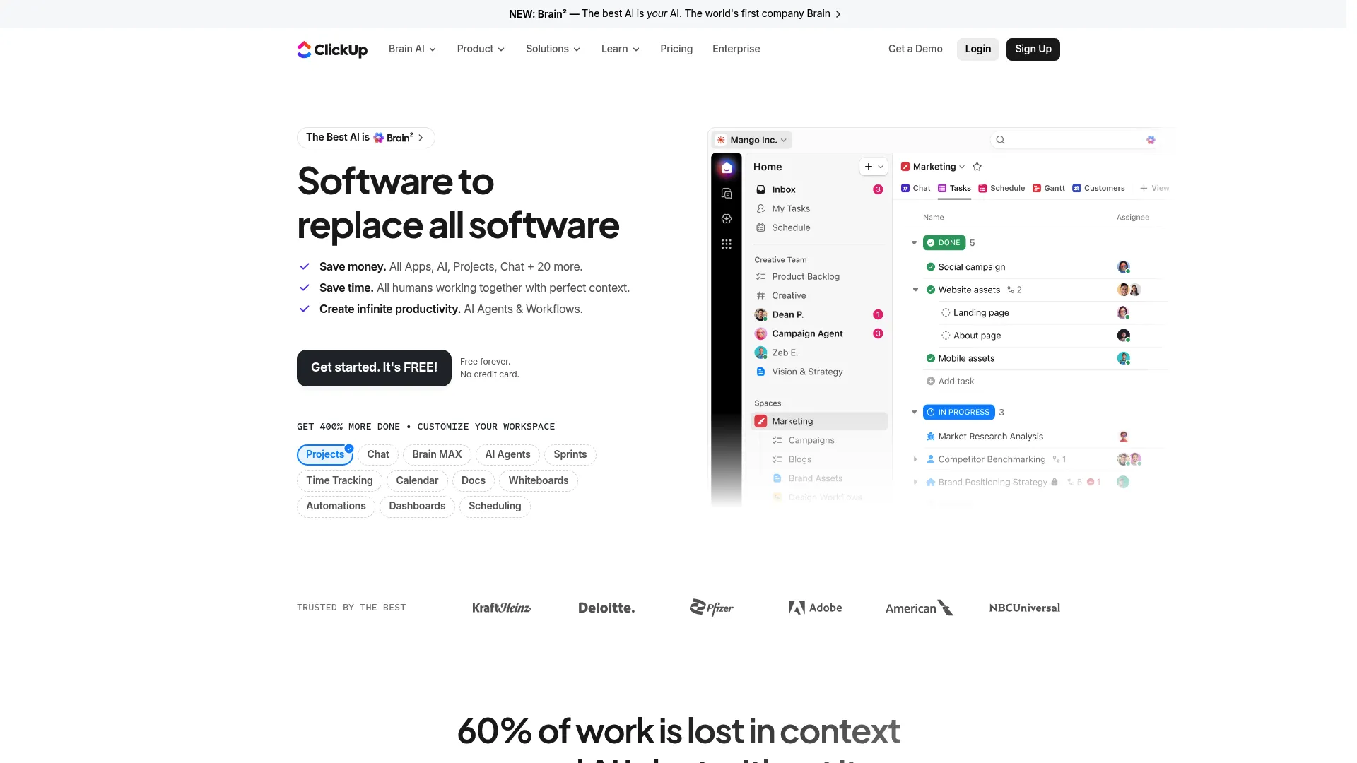 ClickUp all-in-one work management platform homepage