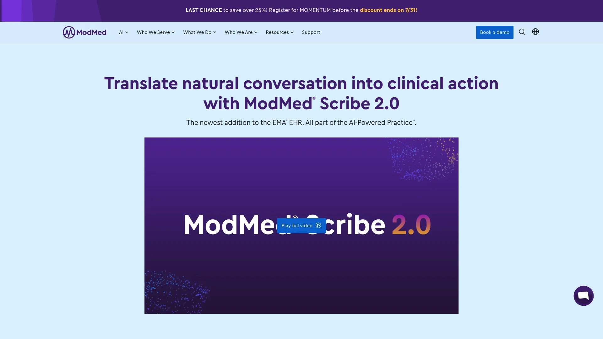 Modernizing Medicine specialty EHR and practice management software homepage