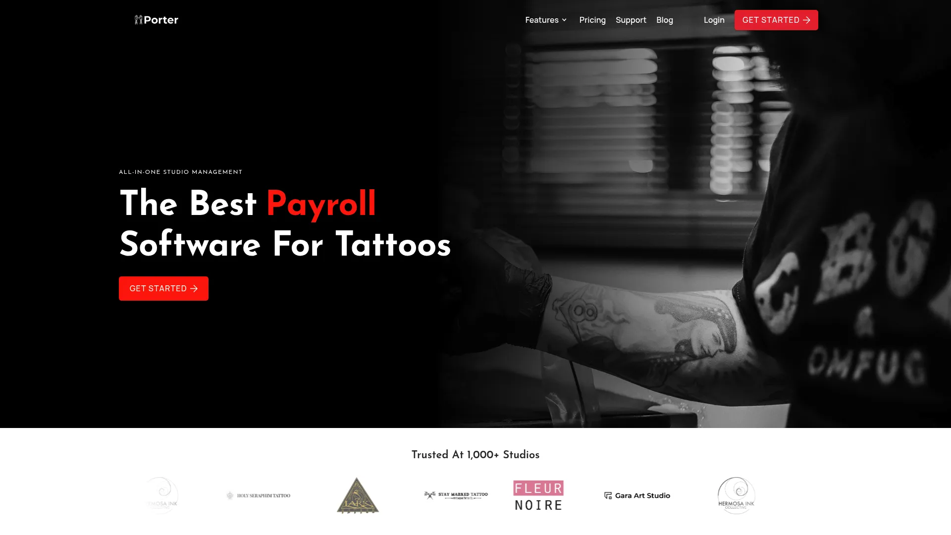 Porter tattoo studio software homepage