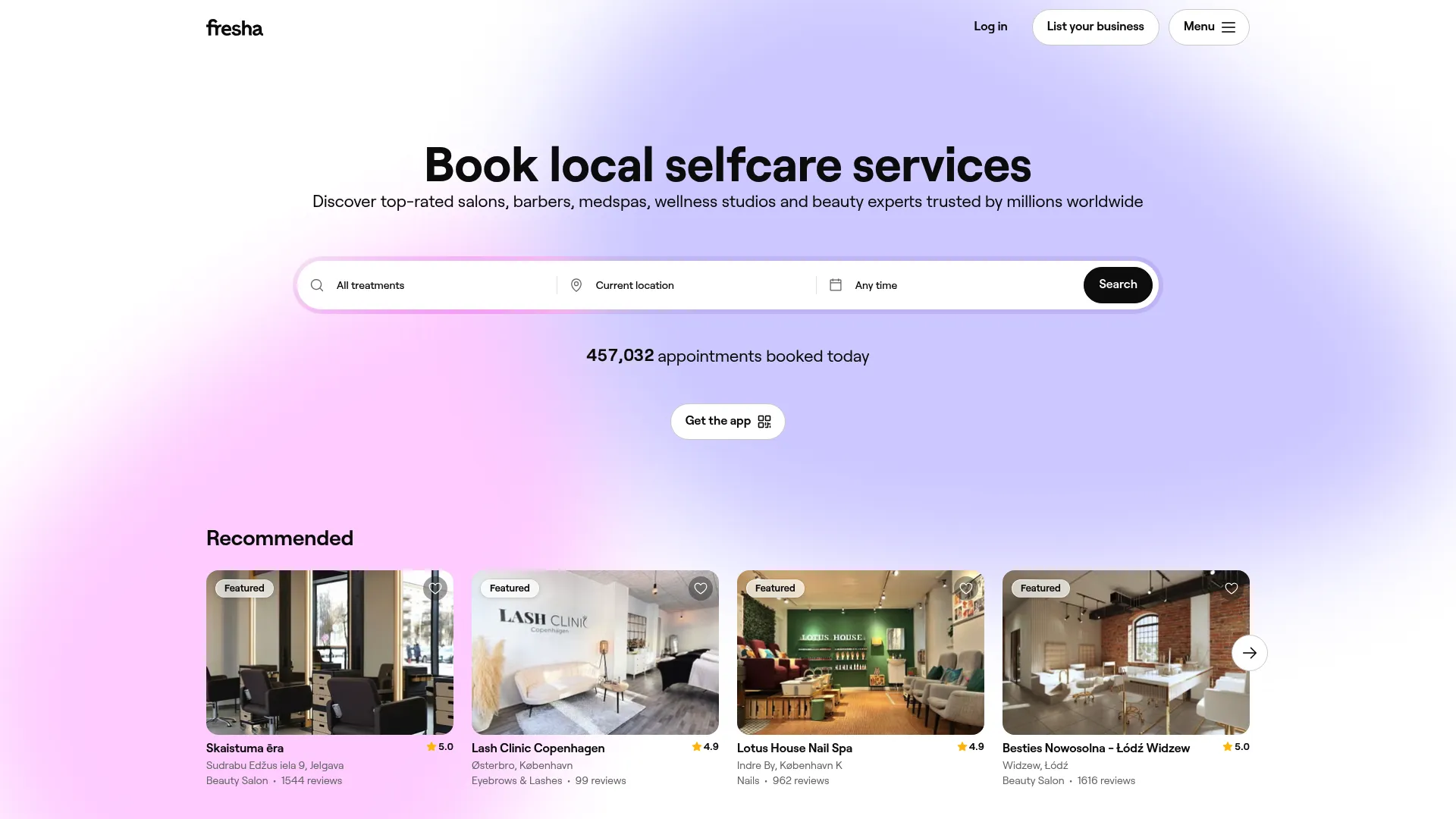 Fresha booking and payments platform homepage