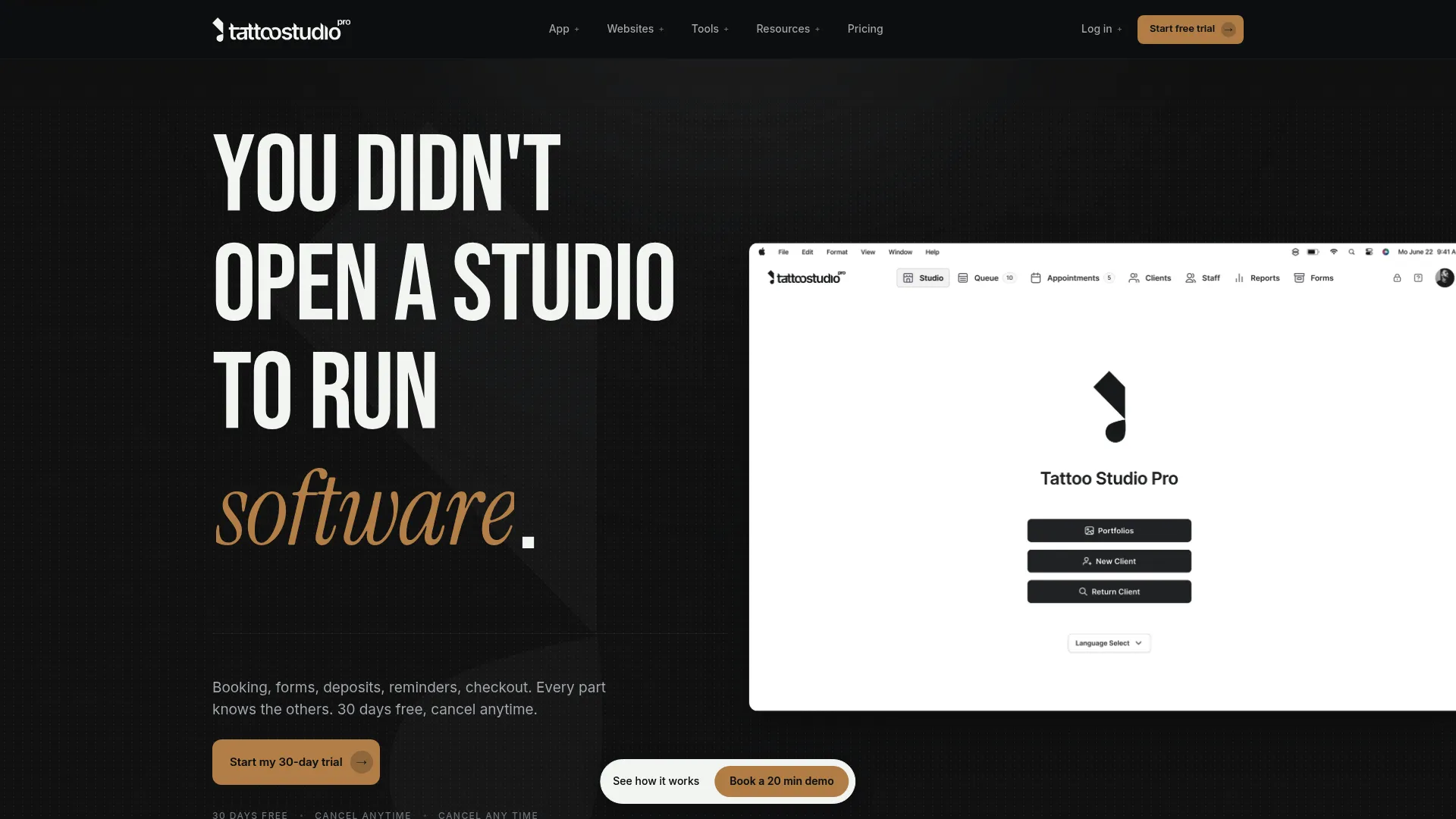 Tattoo Studio Pro tattoo shop management software homepage