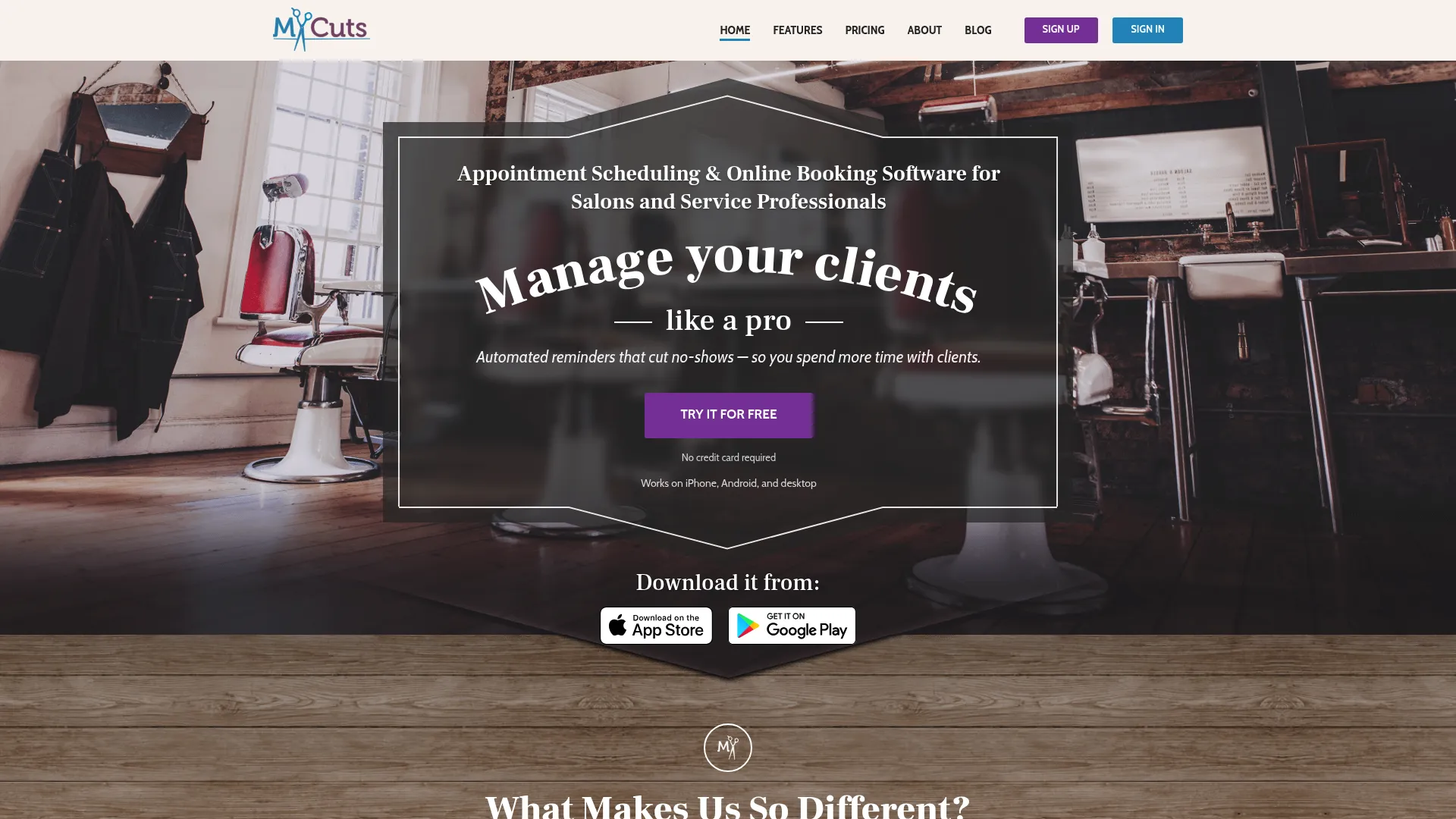 MyCuts appointment scheduling and booking software homepage
