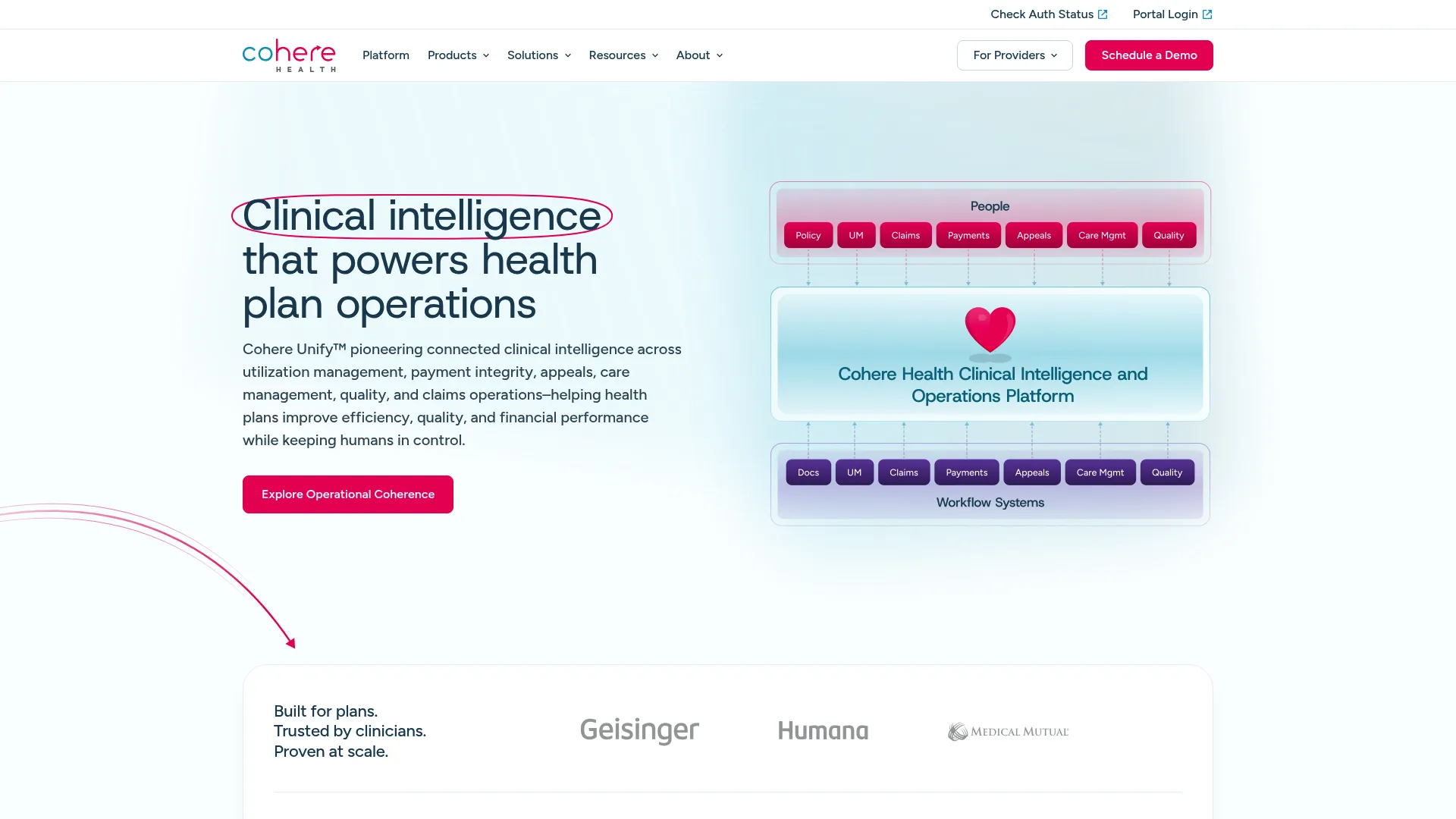 Cohere Health clinical intelligence platform homepage