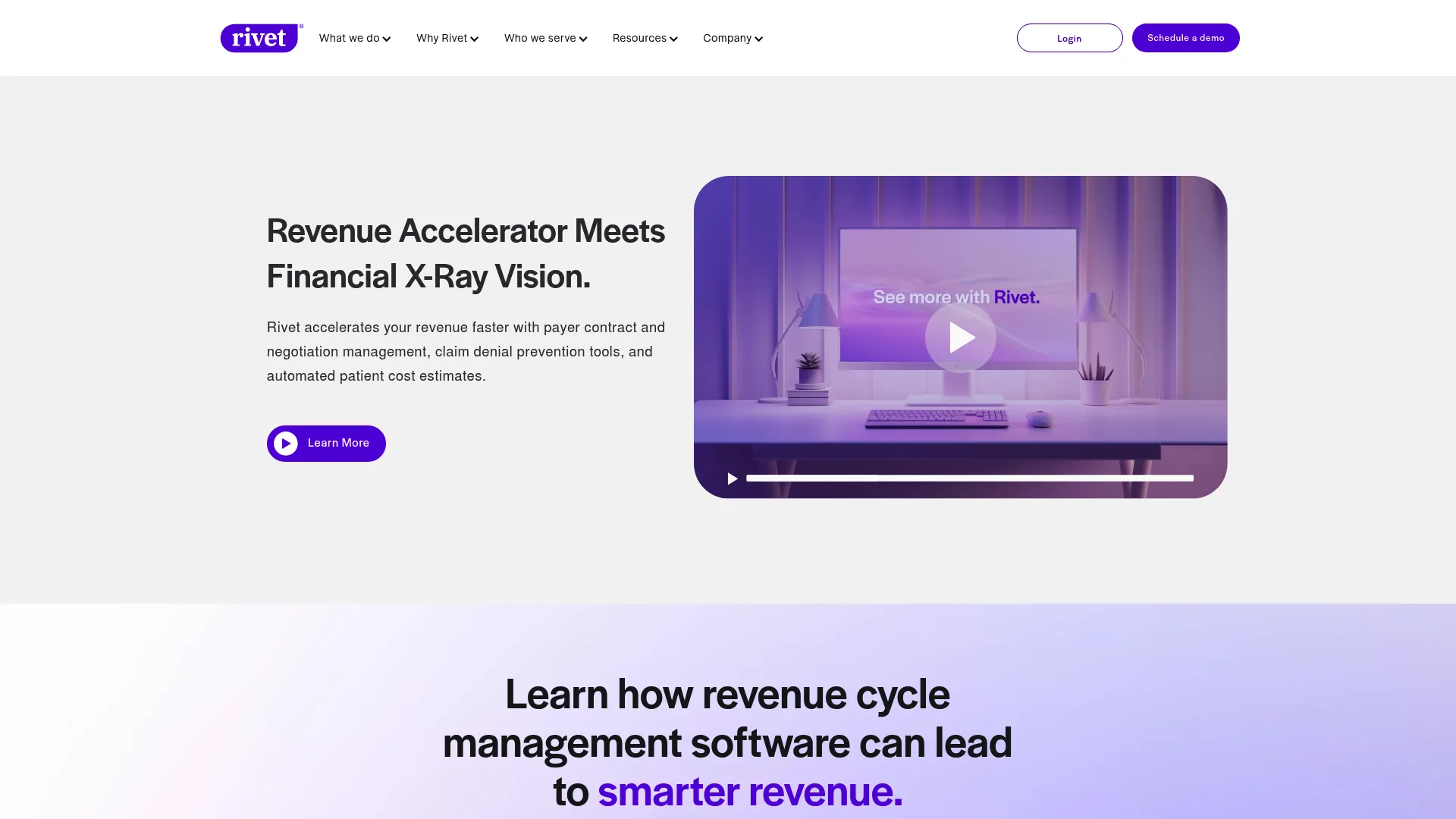 Rivet revenue diagnostics and payer performance platform homepage