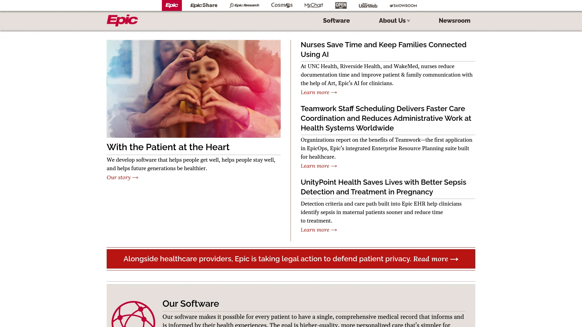 Epic healthcare ecosystem homepage