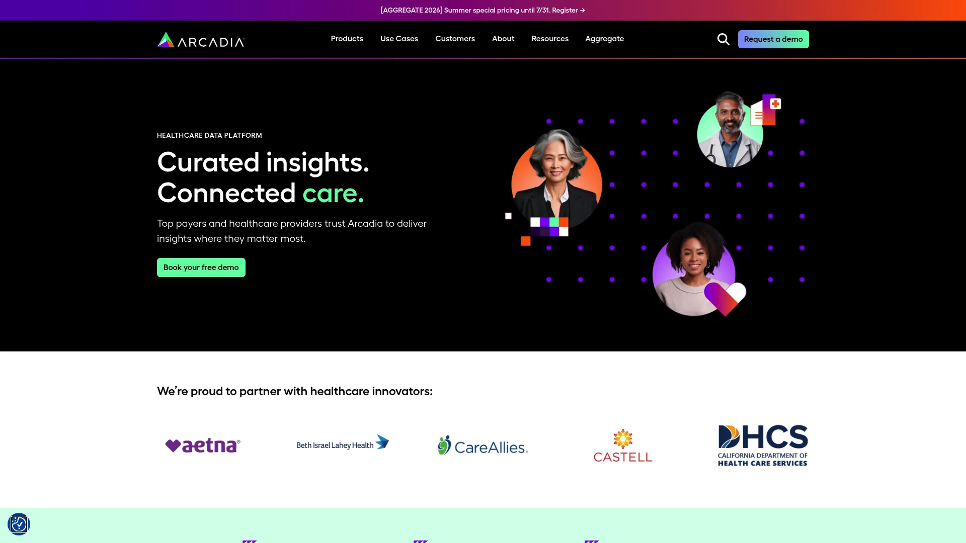 Arcadia population health analytics platform homepage