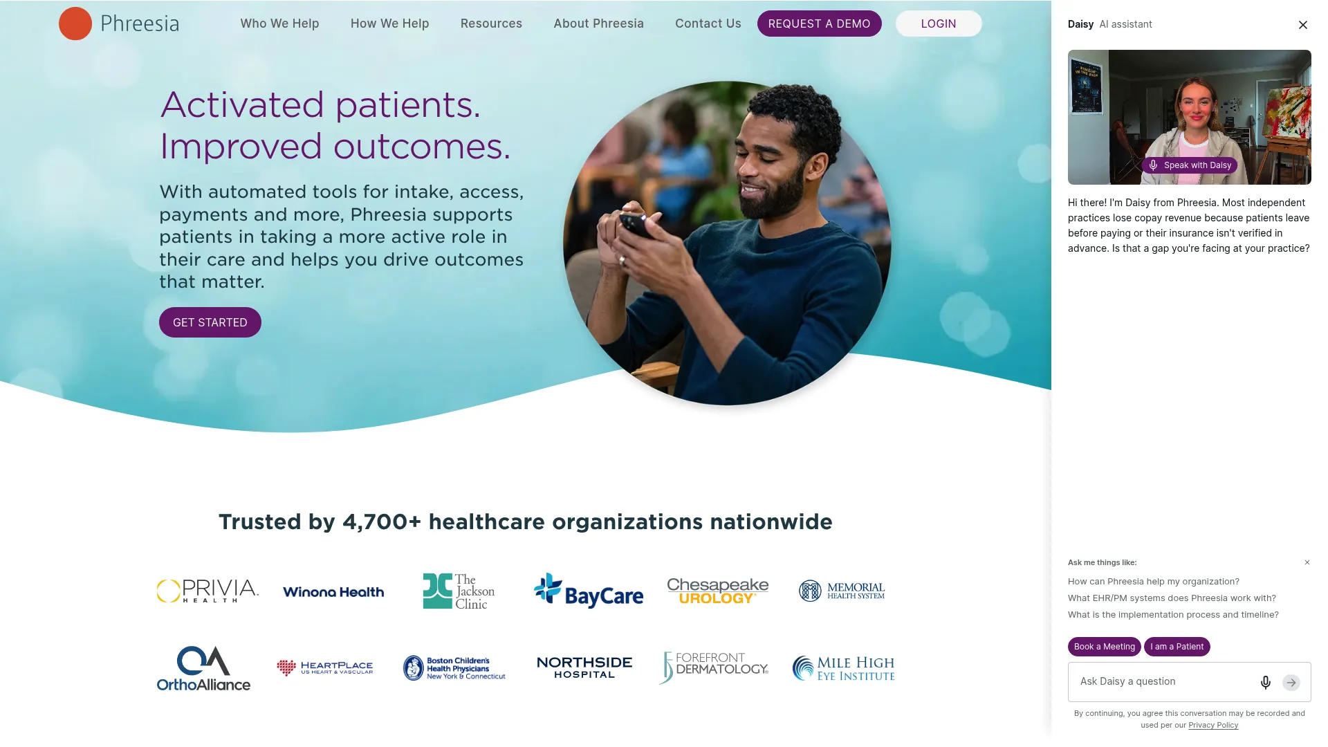 Phreesia patient intake and engagement platform homepage