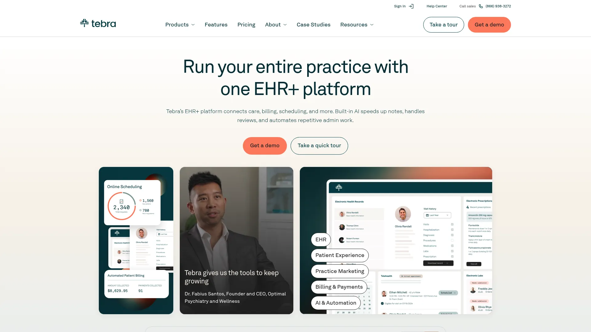 Tebra practice management software homepage