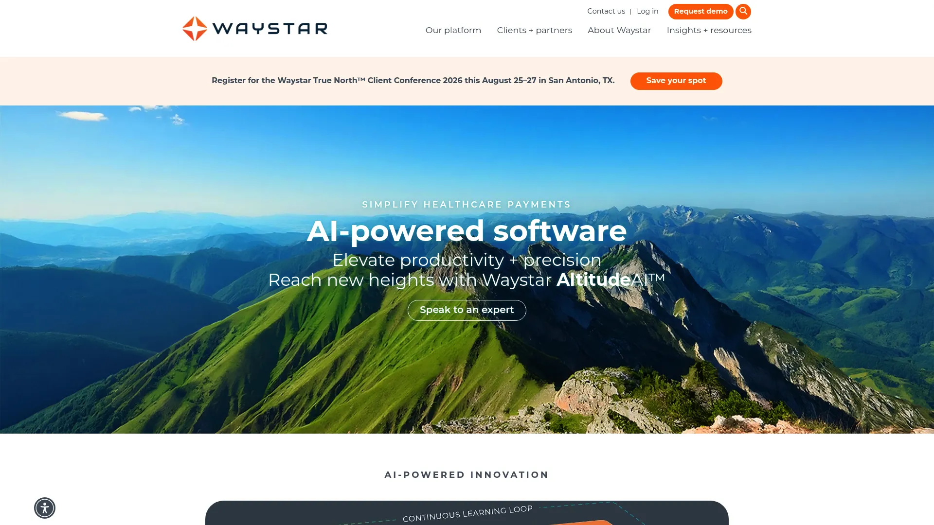 Waystar healthcare payments and revenue cycle platform homepage