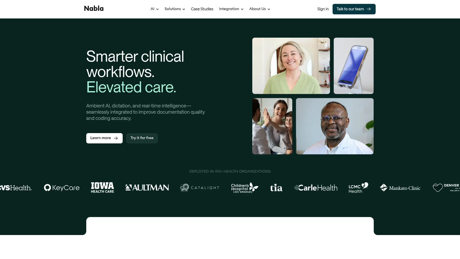 Nabla clinical AI assistant homepage