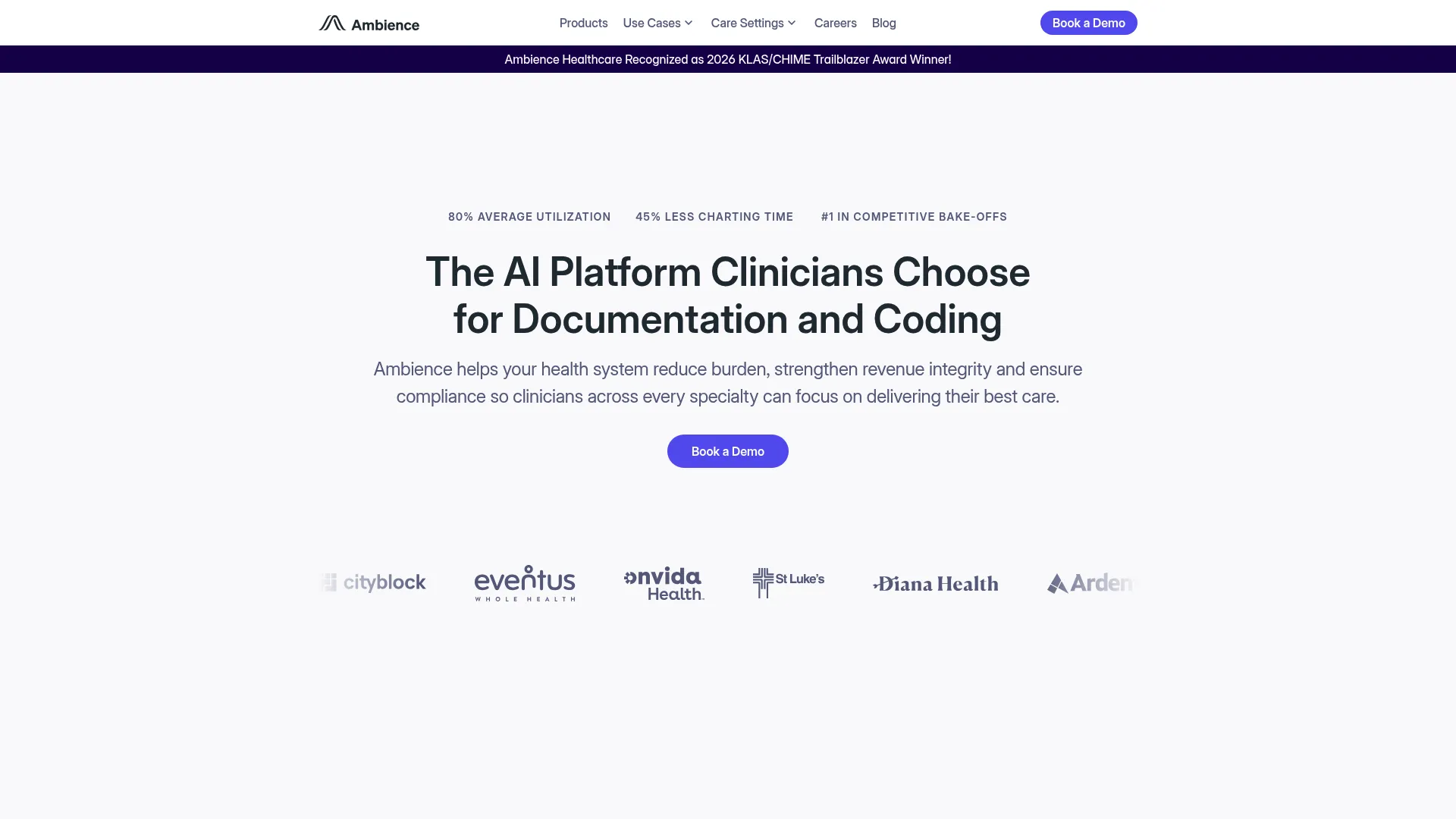 Ambience Healthcare clinical AI platform homepage