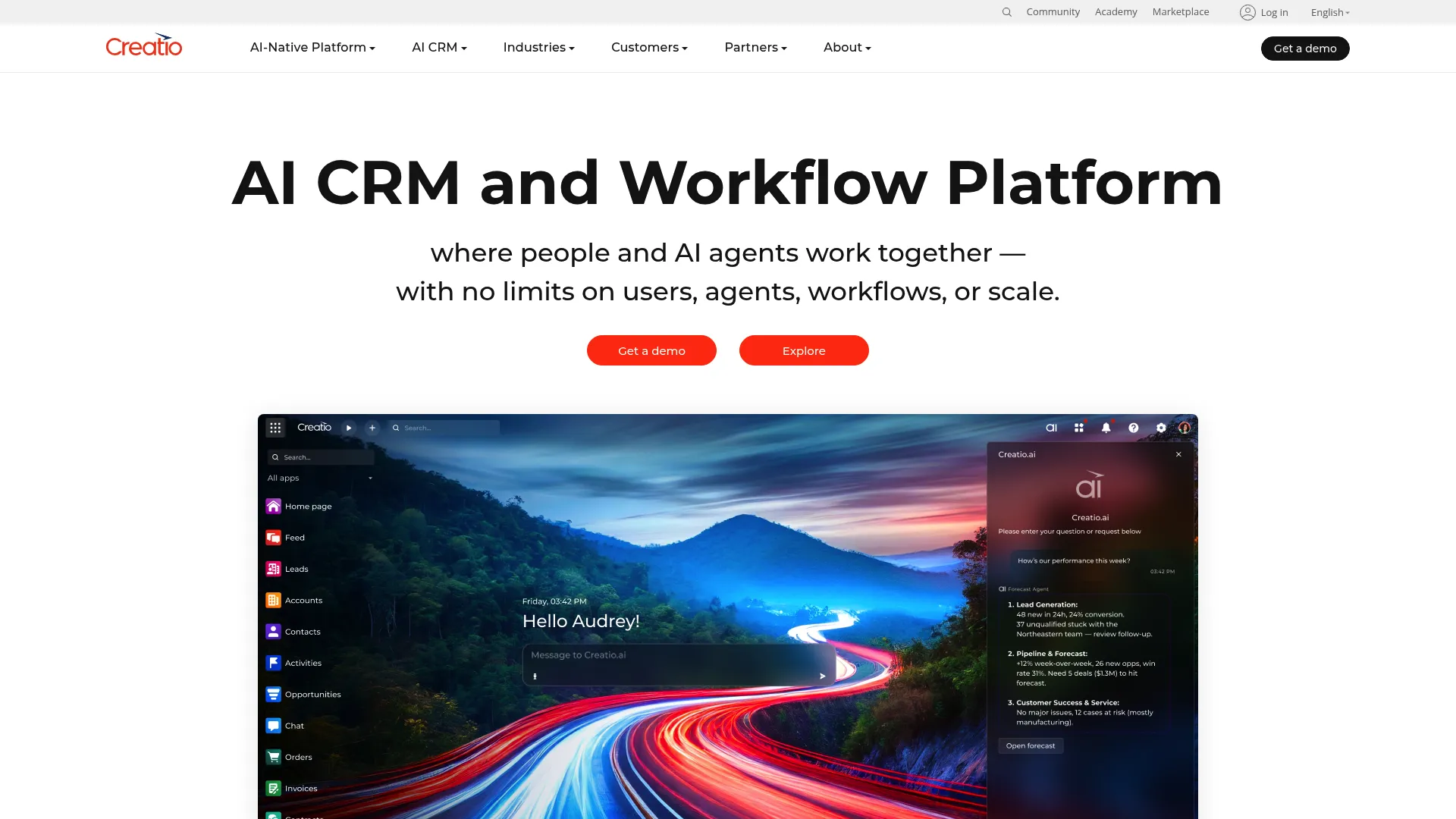 Creatio AI-native no-code CRM and workflow platform