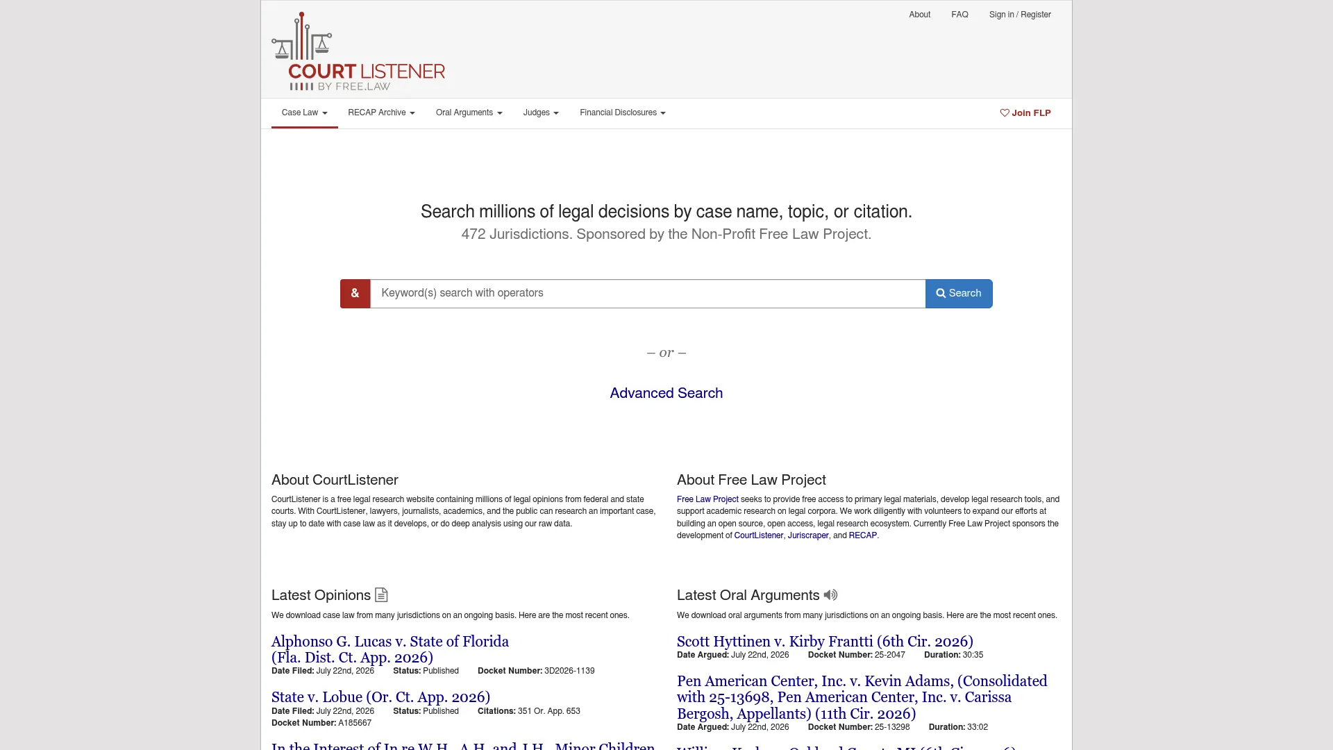 CourtListener free legal research