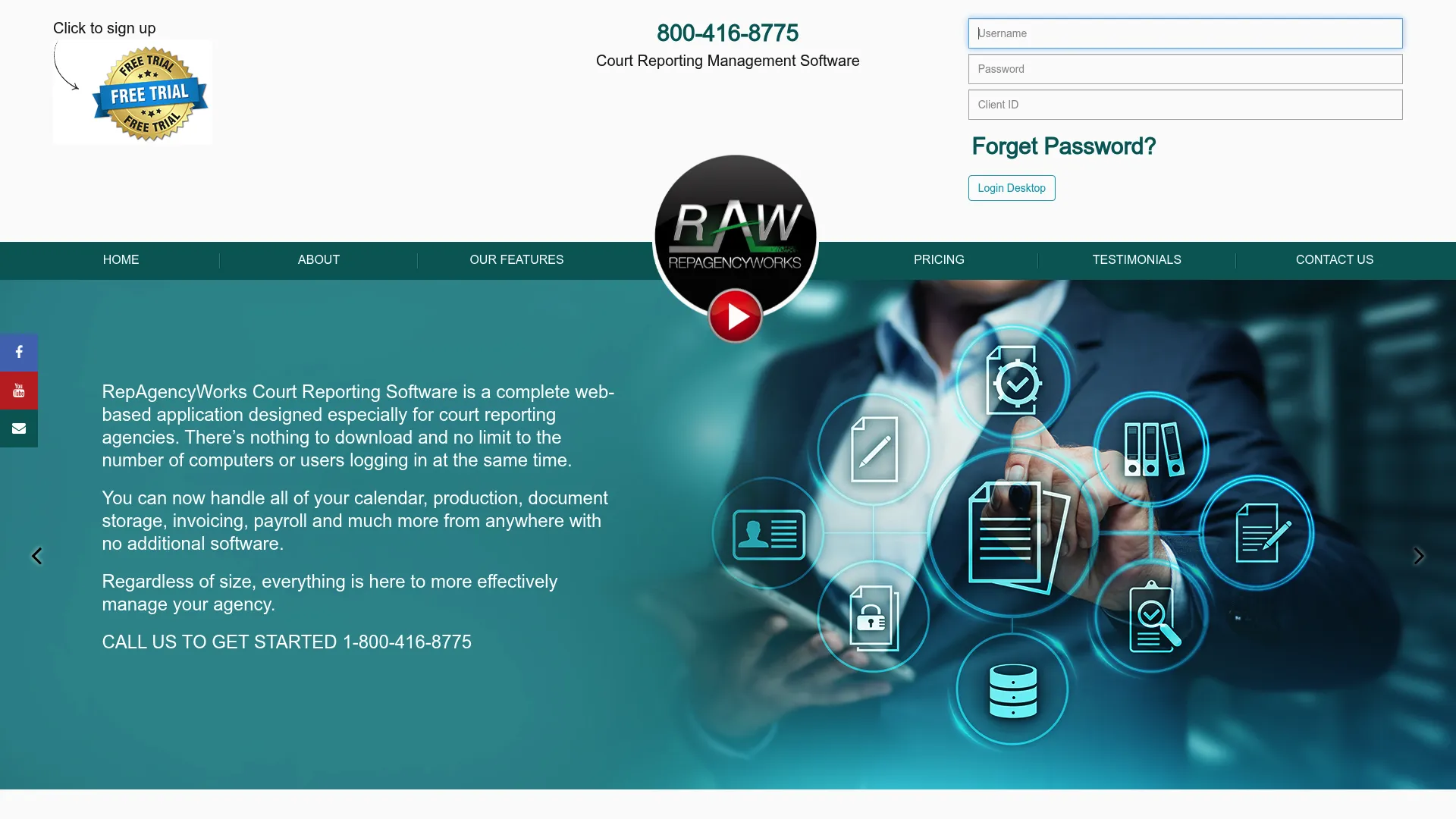 RepAgencyWorks court reporting agency management software homepage