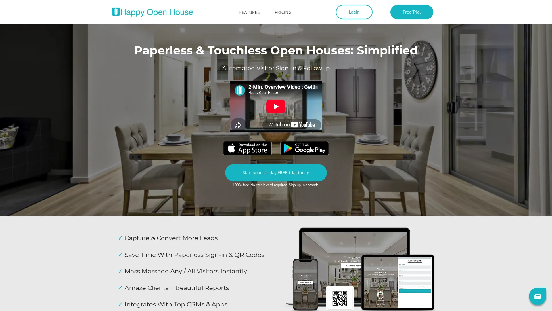 Happy Open House paperless touchless sign-in software homepage