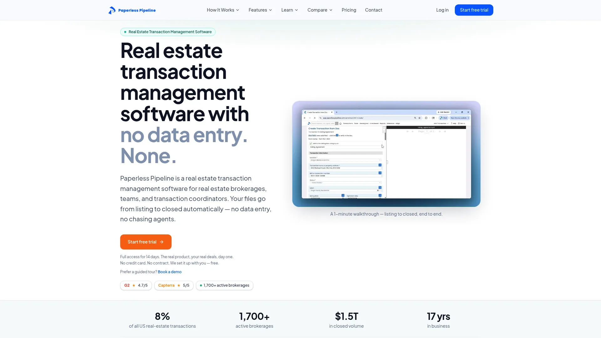 Paperless Pipeline transaction management dashboard