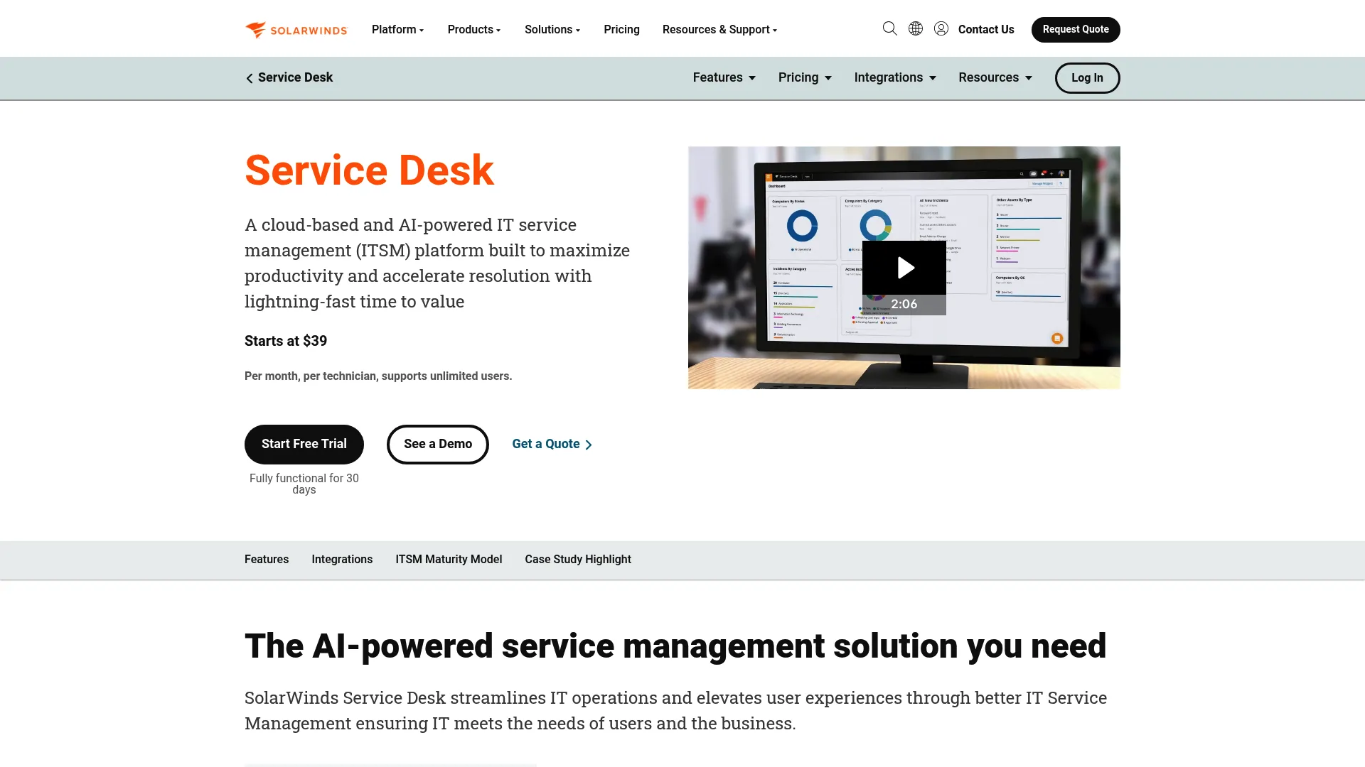 SolarWinds Service Desk product screenshot