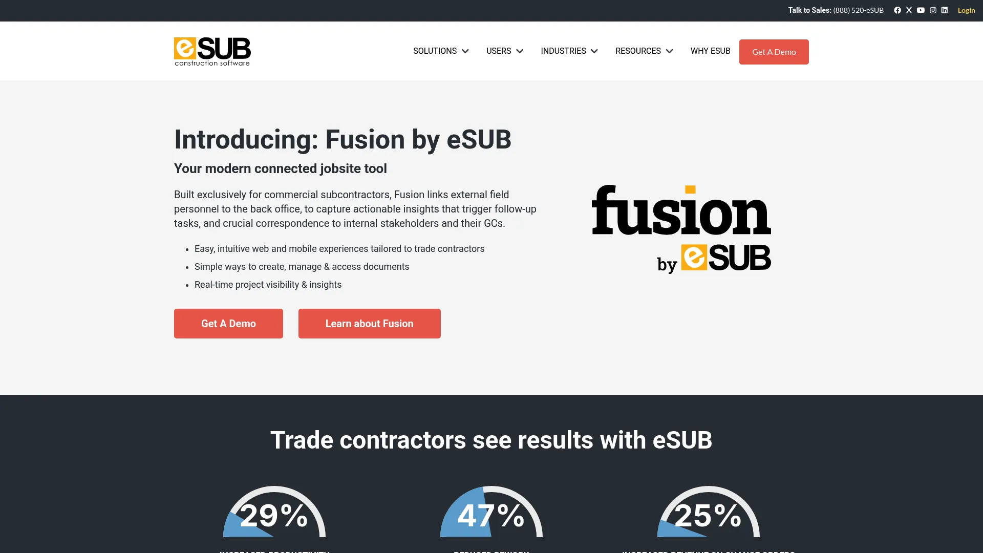 eSUB subcontractor construction software homepage