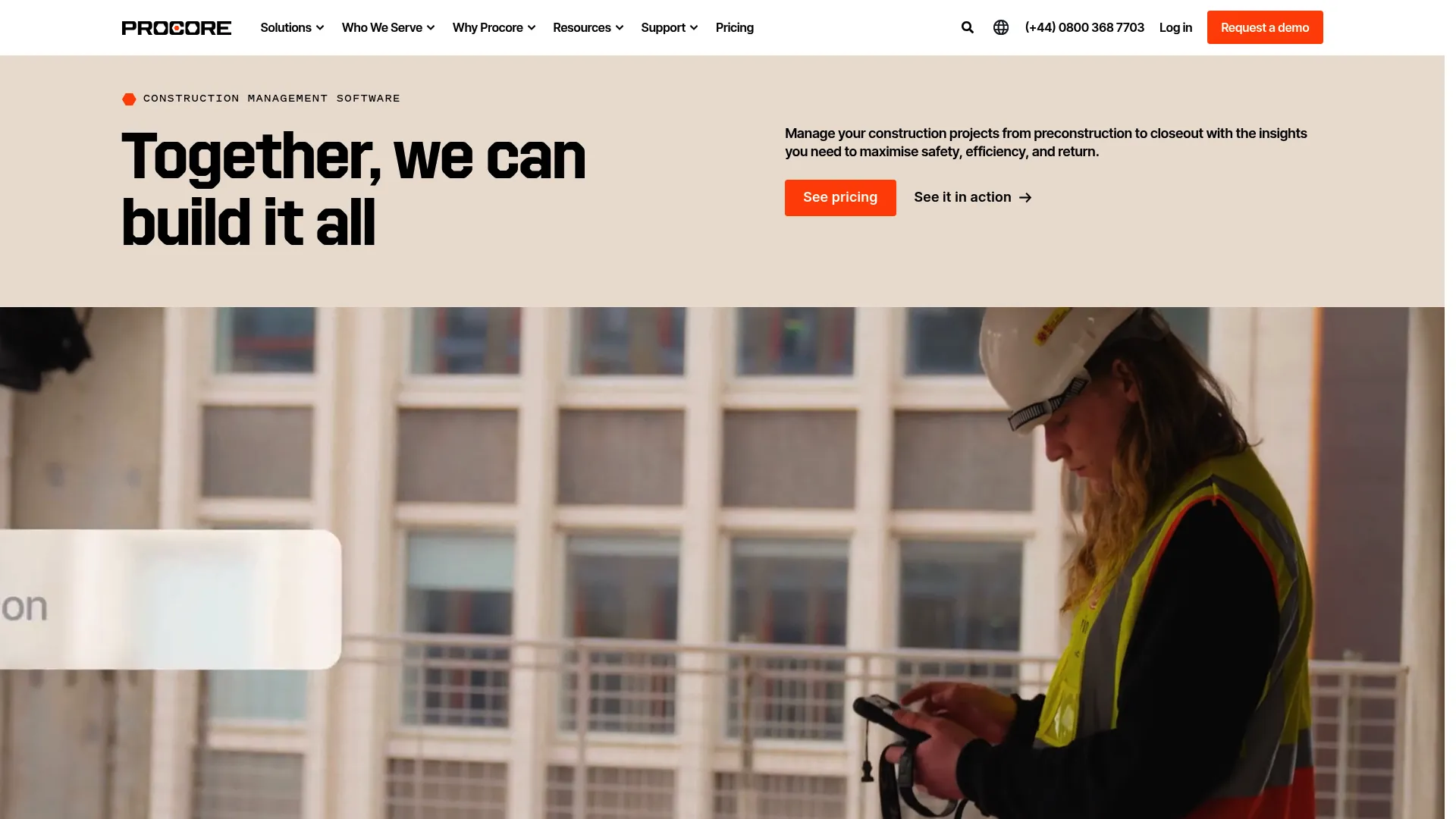 Procore construction management platform homepage