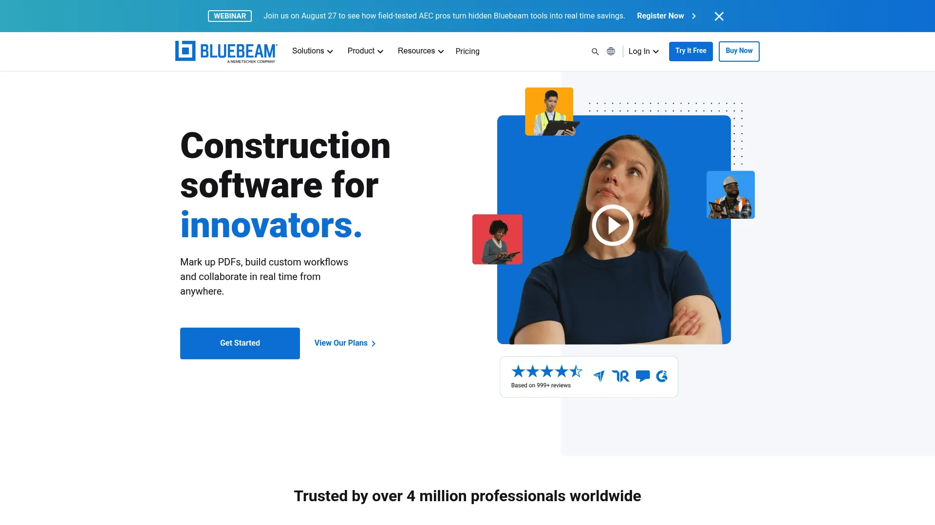 Bluebeam PDF markup and collaboration software homepage