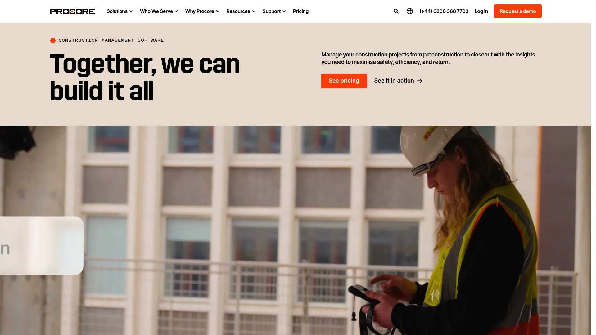 Procore construction management platform homepage