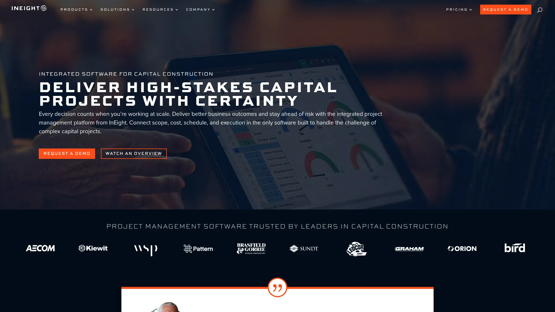 InEight capital construction project controls homepage