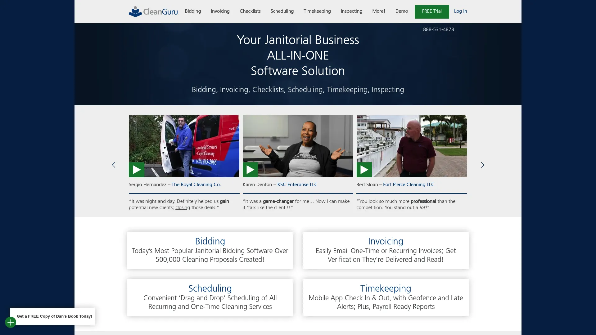 CleanGuru janitorial bidding and operations software homepage