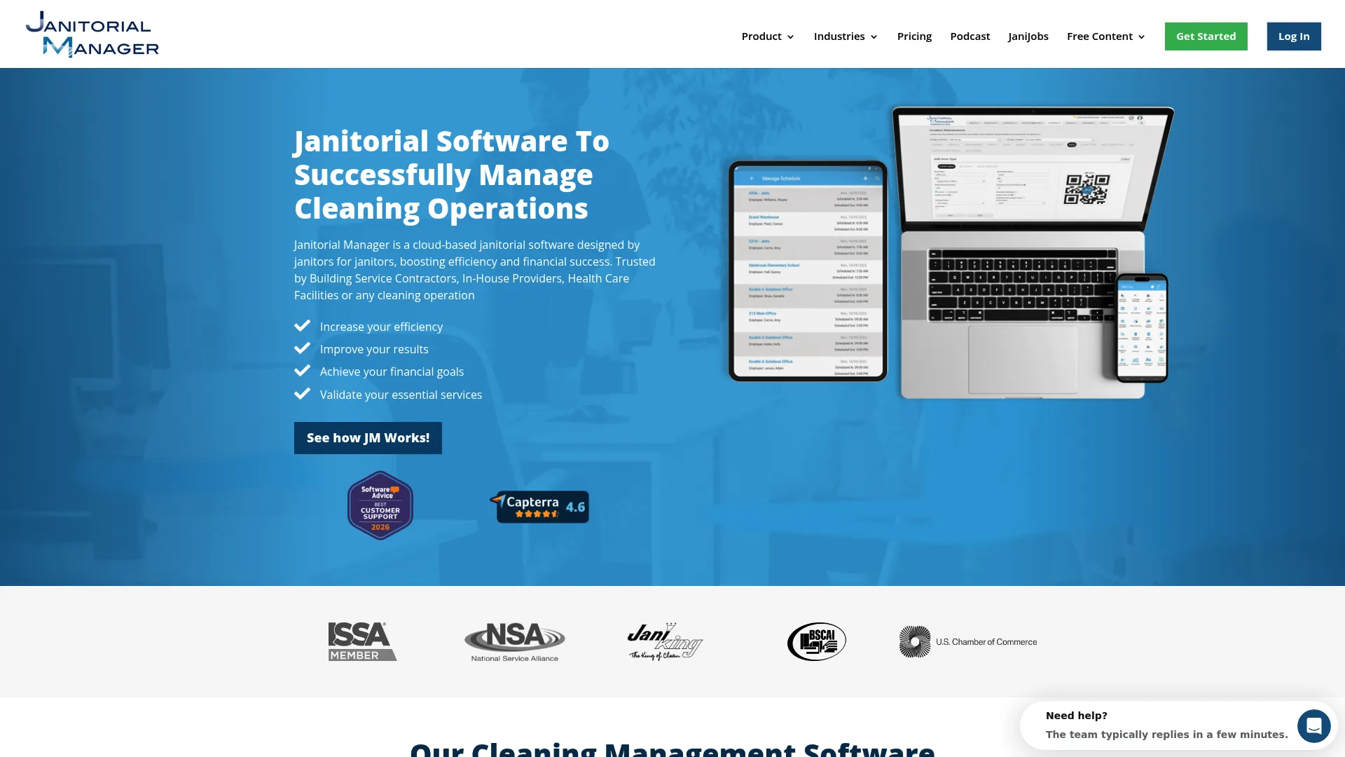 Janitorial Manager operations software homepage