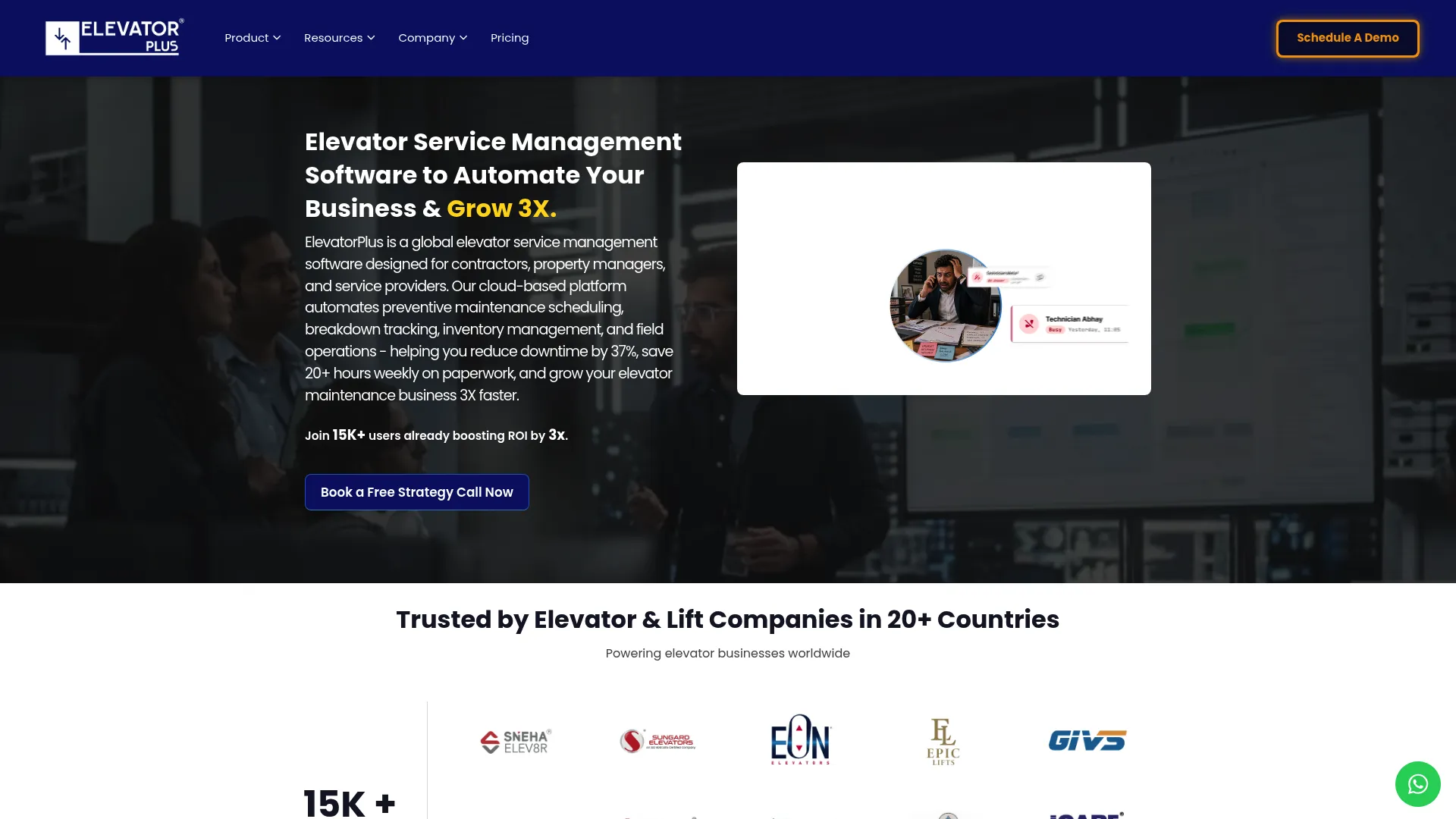 ElevatorPlus elevator business management software homepage