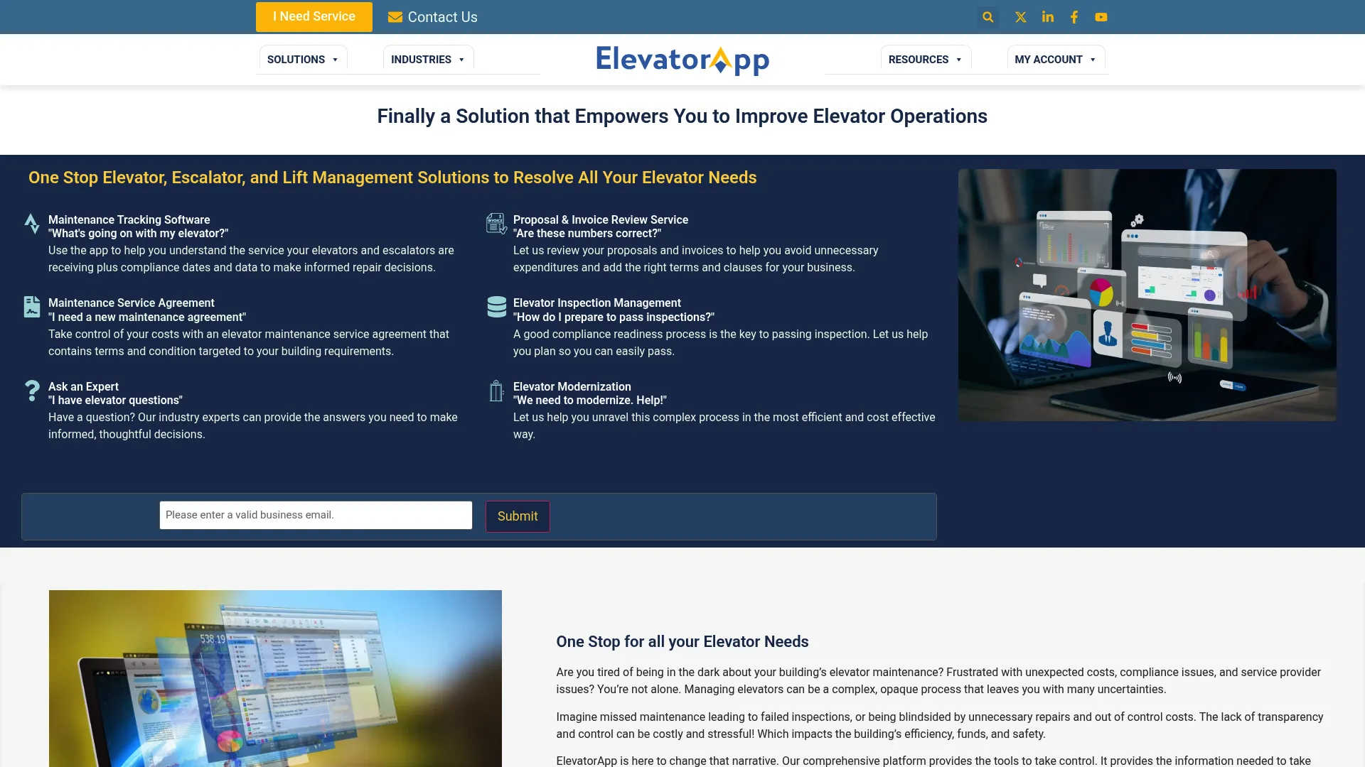 ElevatorApp elevator maintenance management platform homepage