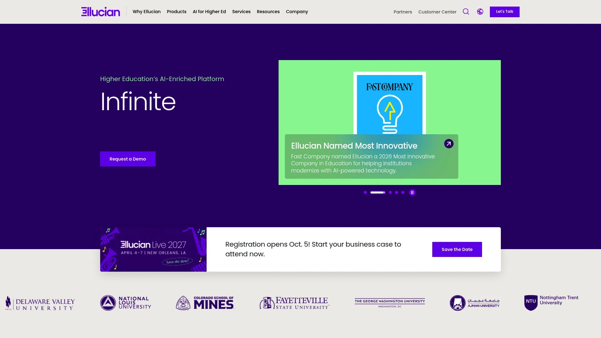 Ellucian higher education software homepage