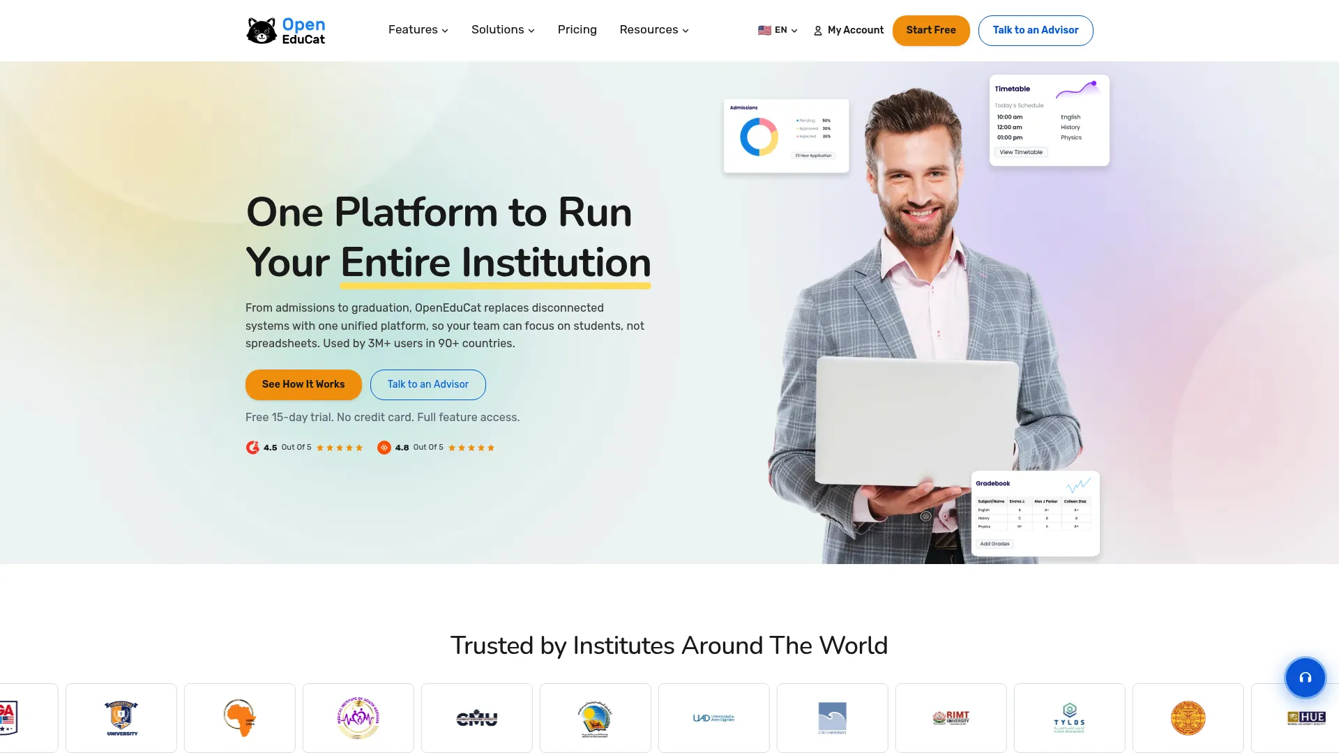 OpenEduCat campus management platform homepage