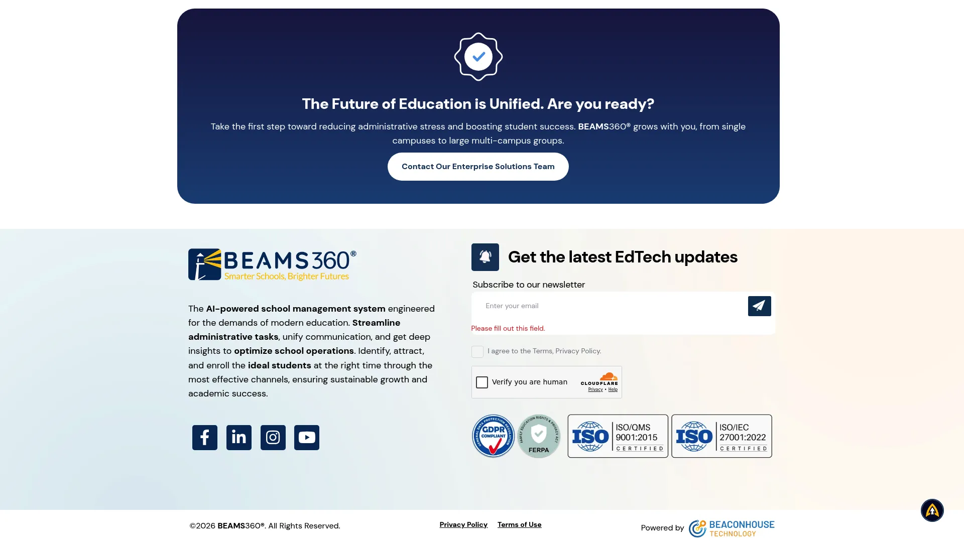 Beams360 all-in-one school management homepage