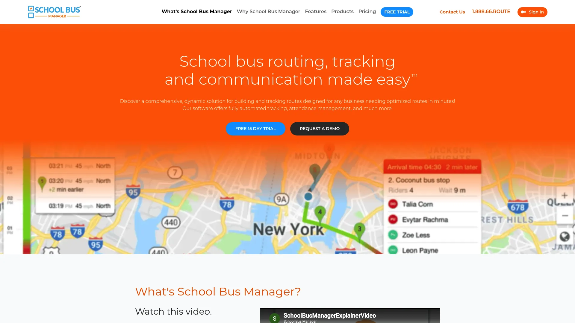 School Bus Manager website homepage