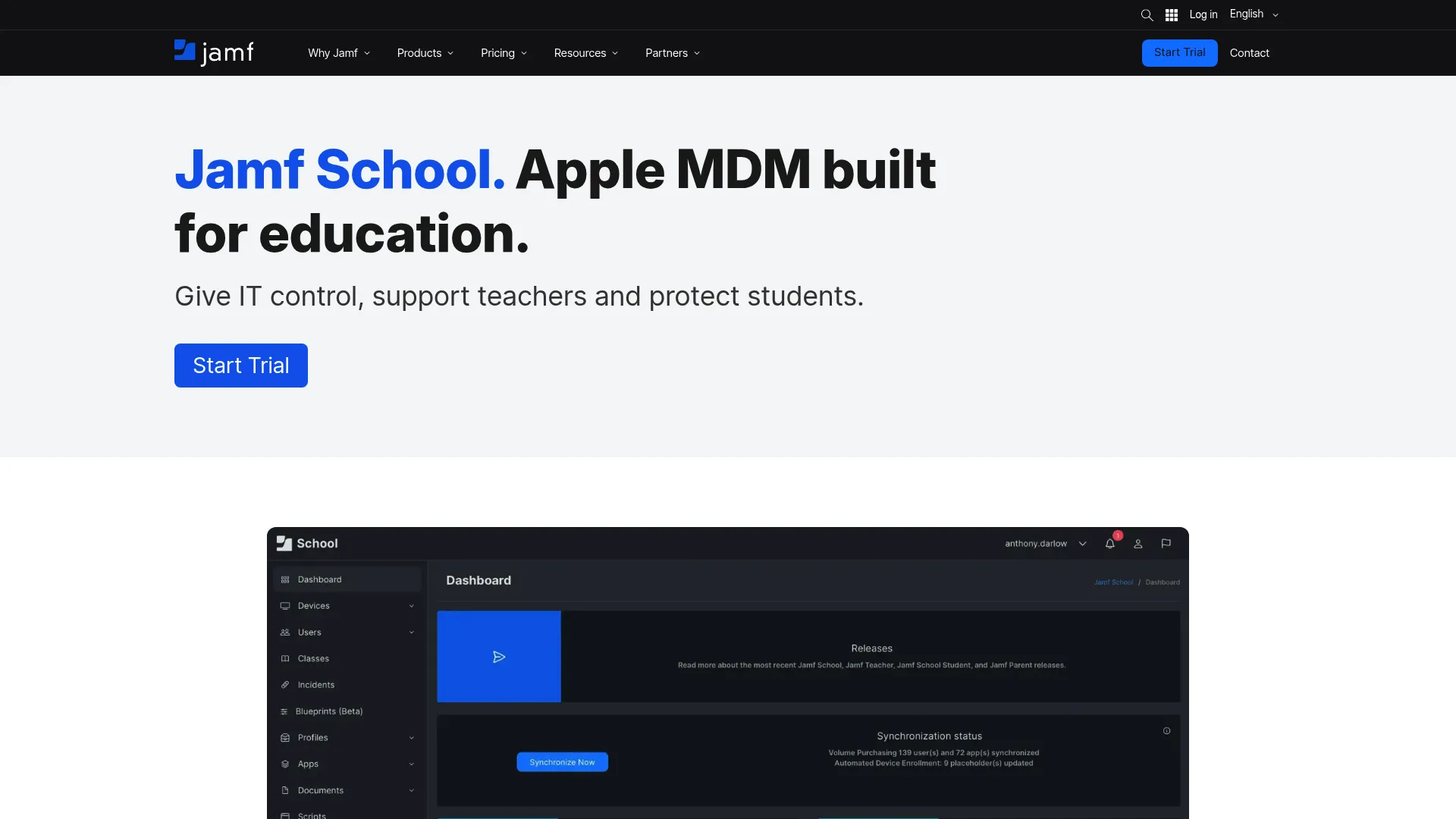 Jamf School Apple device management dashboard
