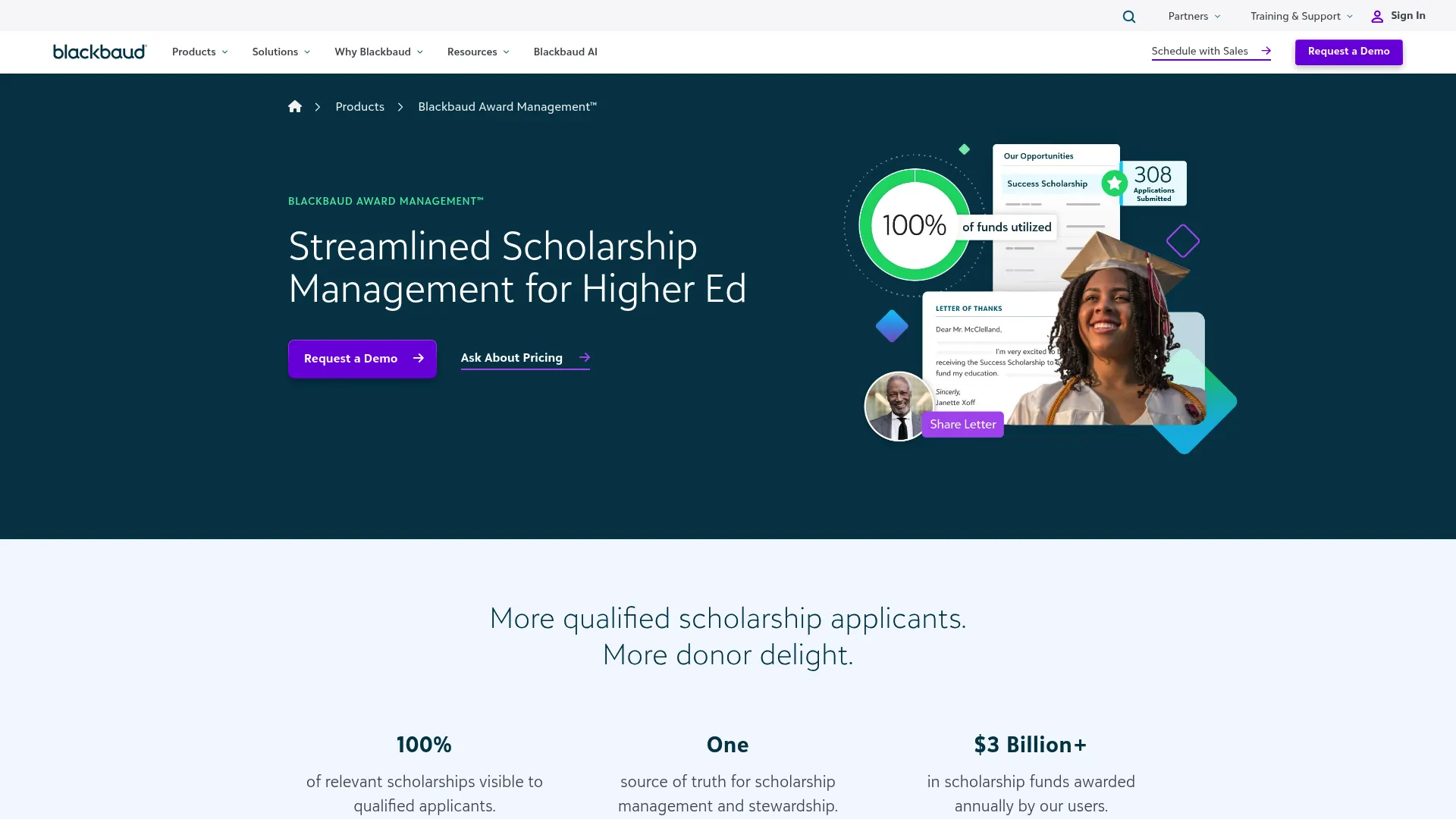 Blackbaud Award Management scholarship software homepage