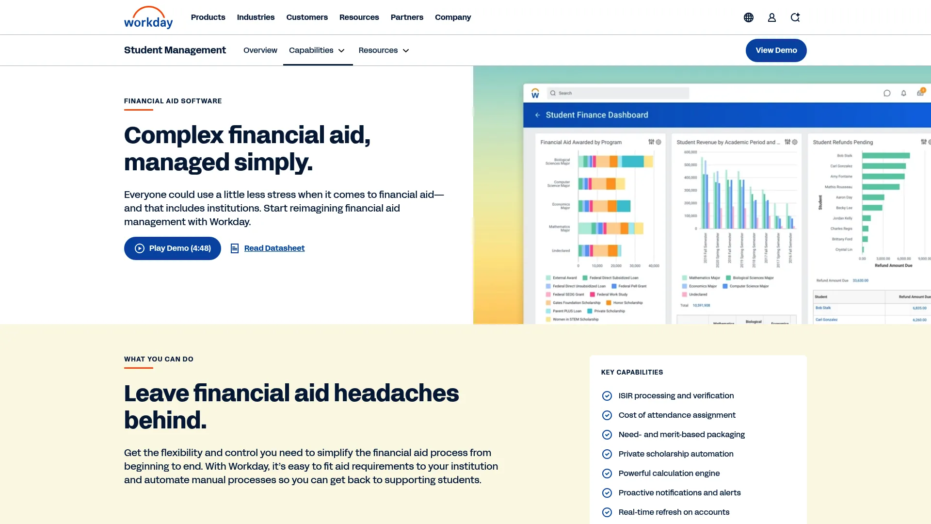 Workday Student financial aid product page