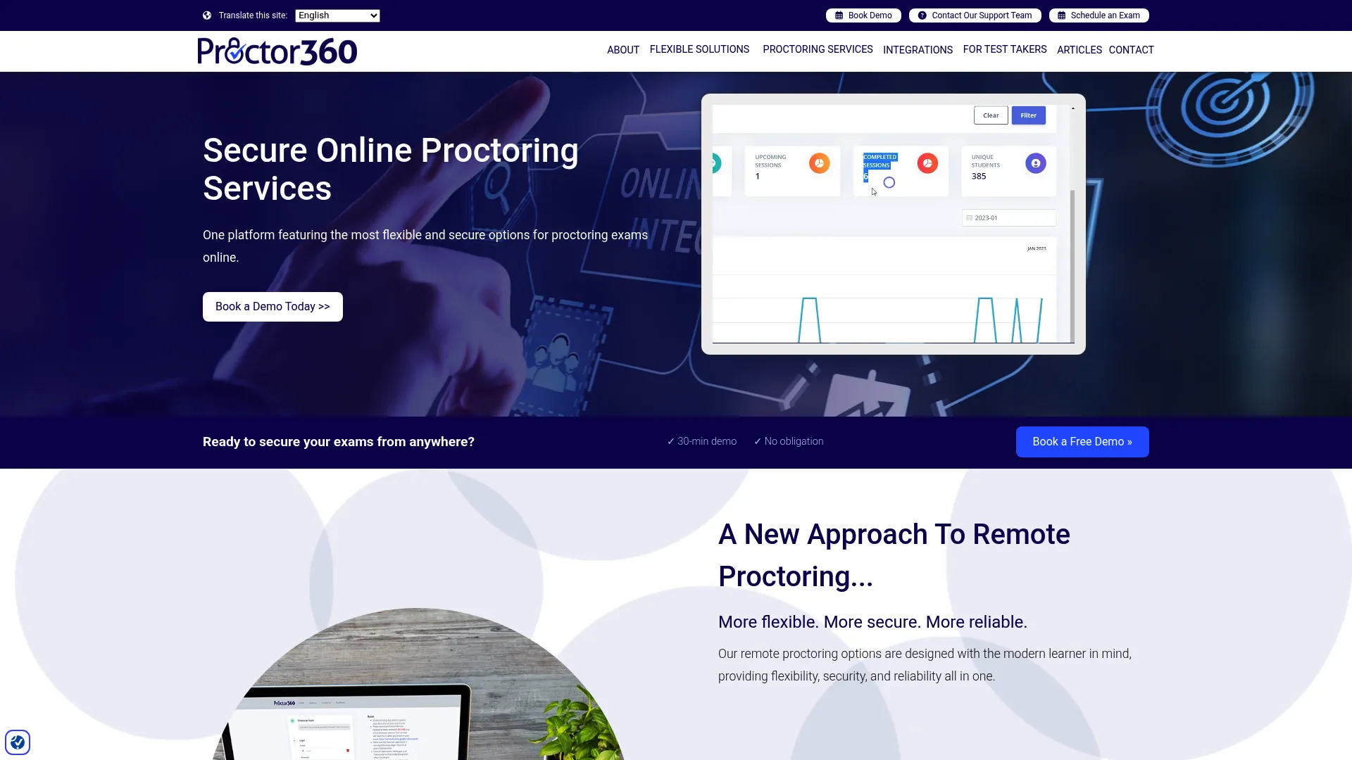 Proctor360 remote exam proctoring homepage