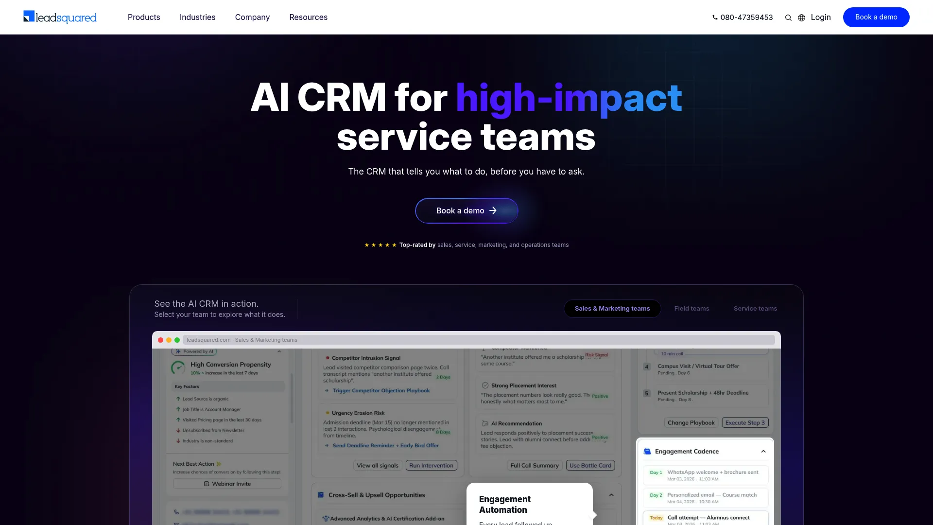 LeadSquared CRM and automation platform homepage